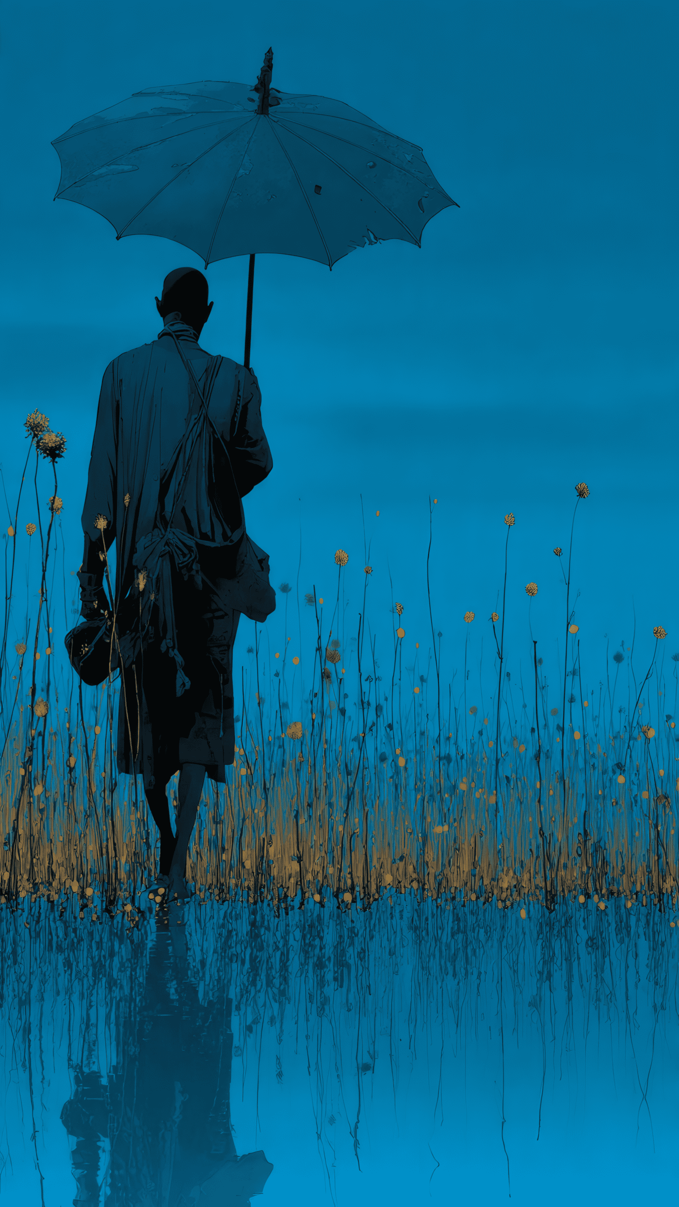 Zen Fantasy Scene with Monk Silhouette Chaos 9