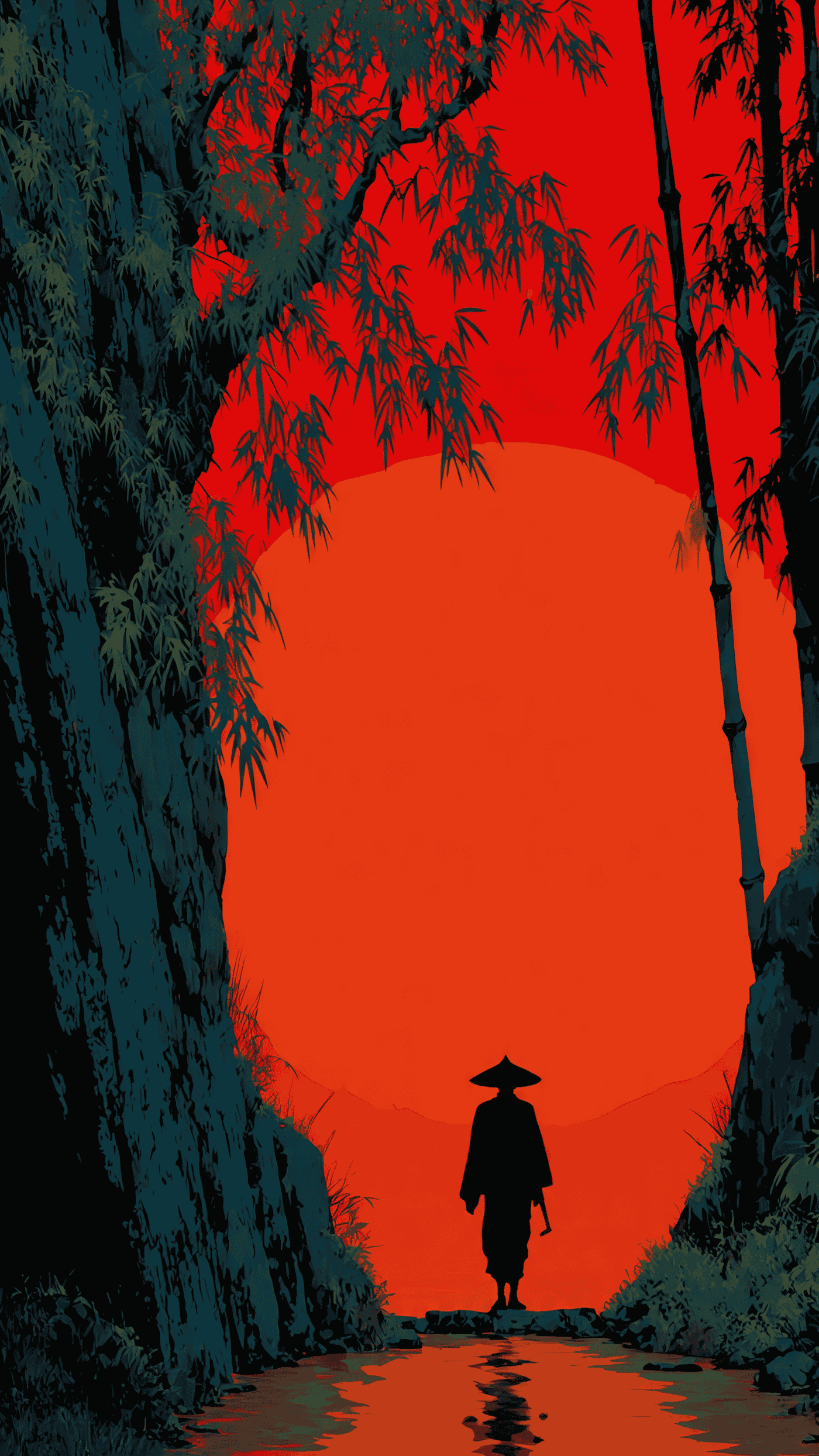 Zen Fantasy Scene with Monk Silhouette Chaos 11