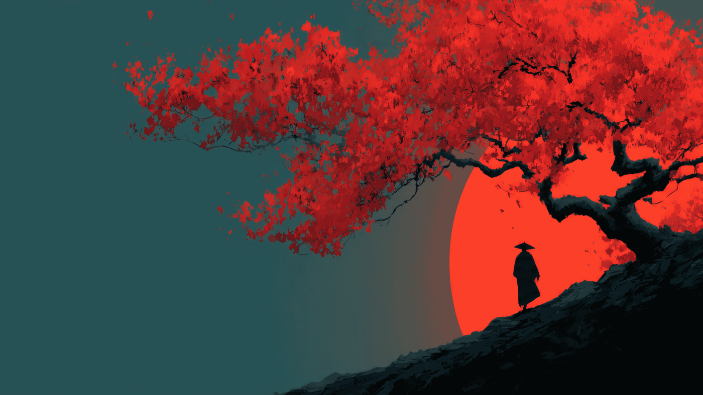 Zen Fantasy Scene with Monk Silhouette Chaos 13