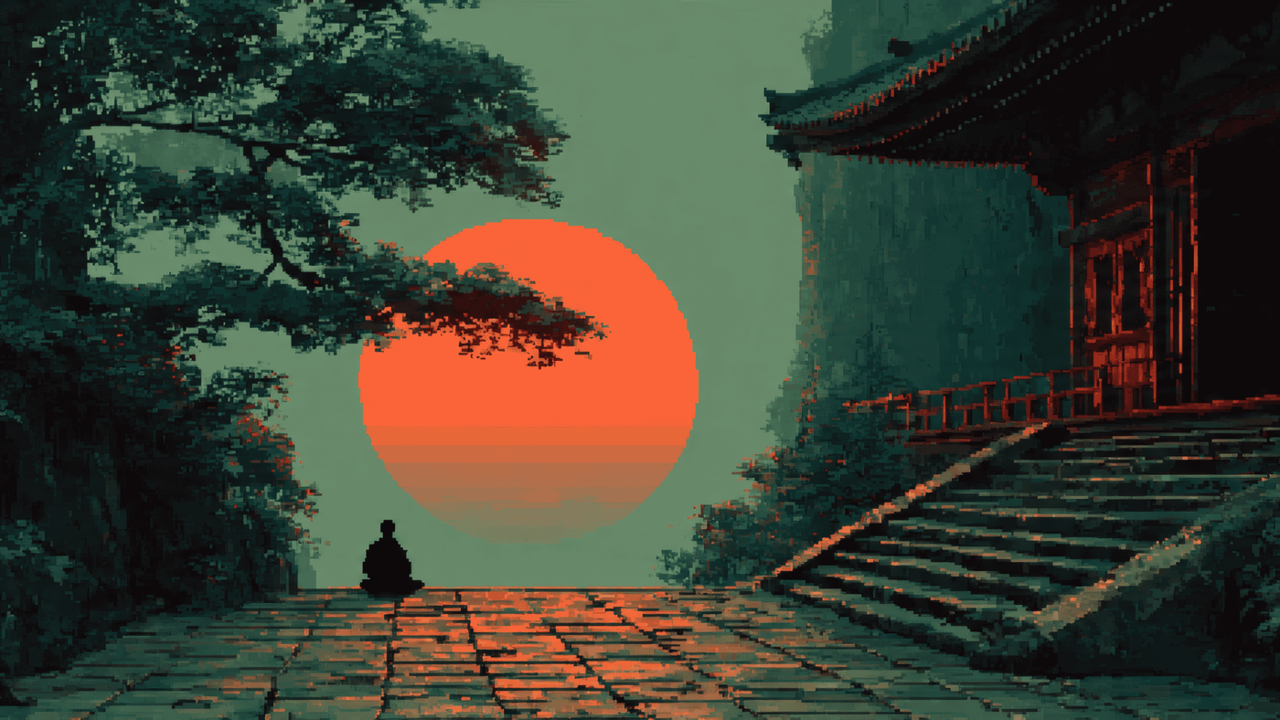Zen Fantasy Scene with Monk Silhouette Chaos 15