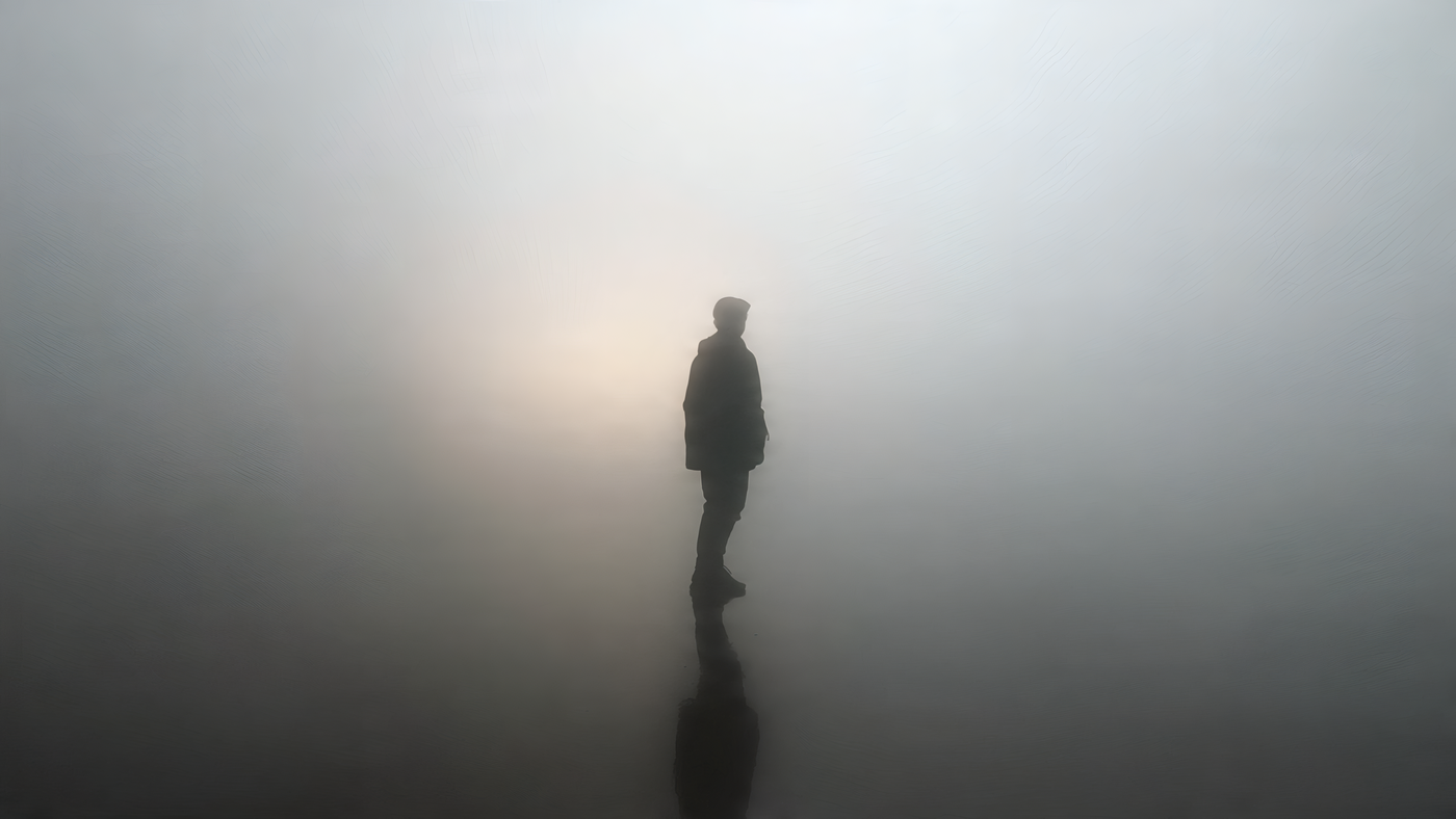 Figure in Fog Minimalist Atmospheric Scene