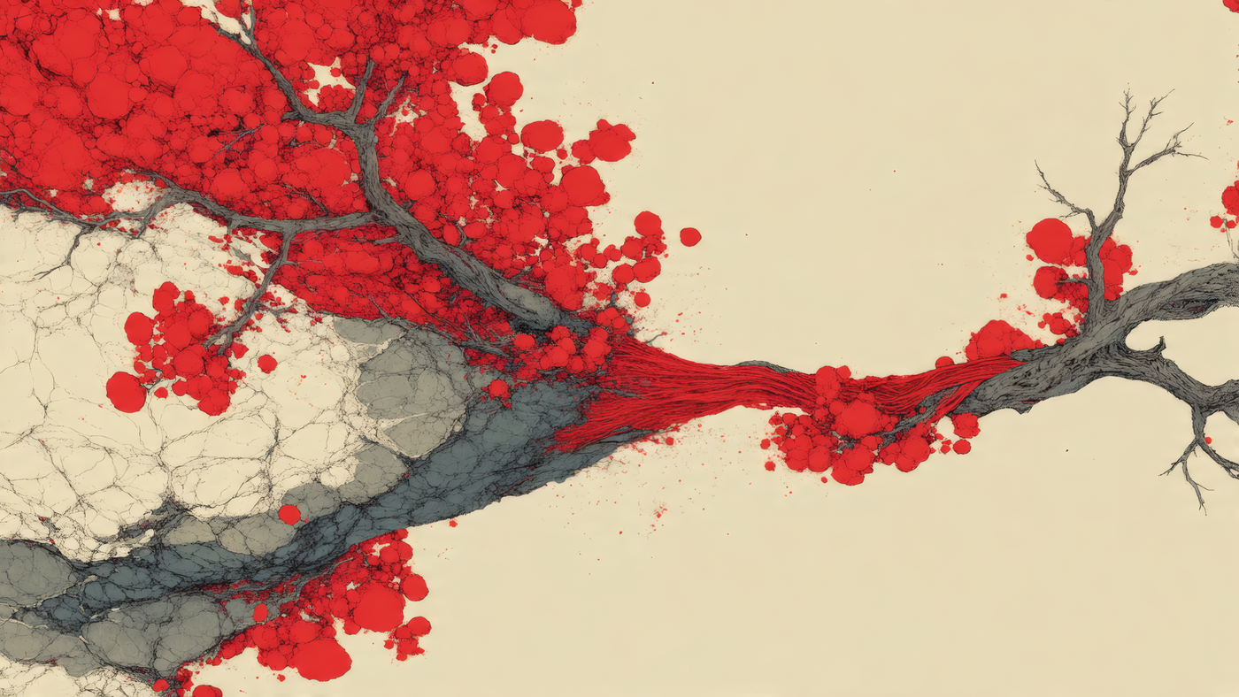 Abstract Tree with Red Blossoms