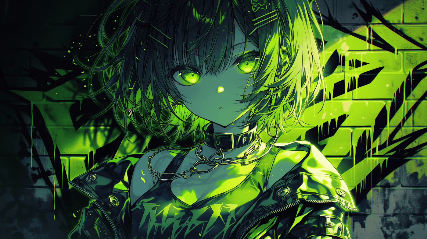 Anime Girl with Glowing Green Eyes