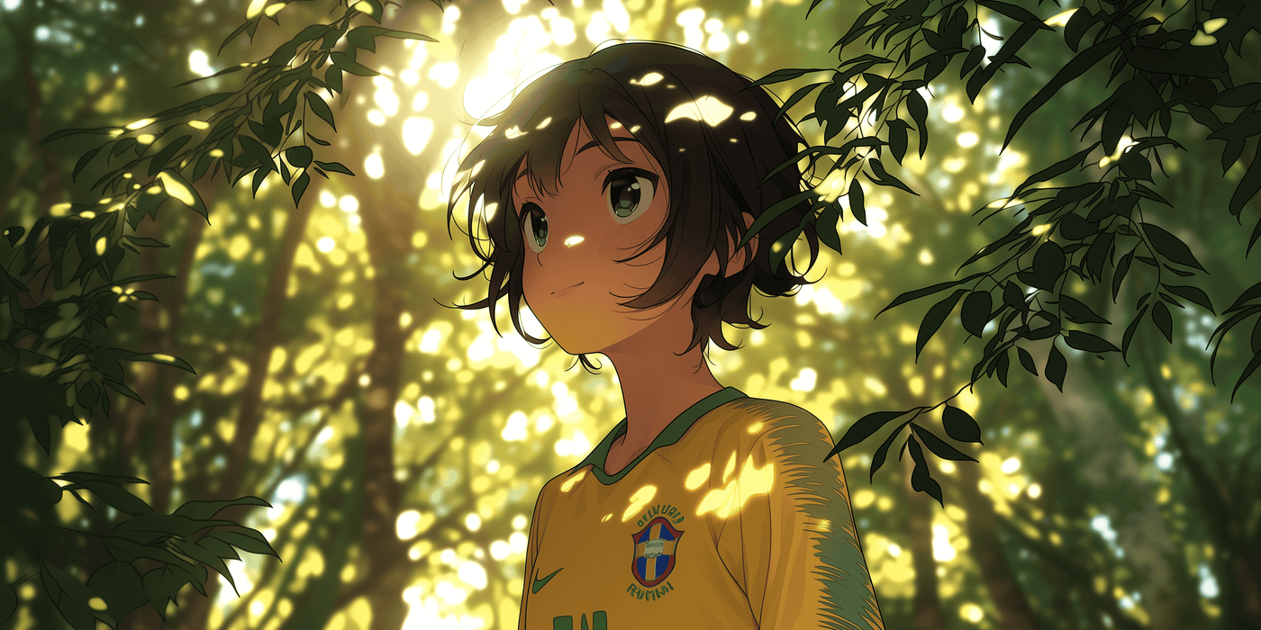 Anime Girl in Brazil Jersey in Forest
