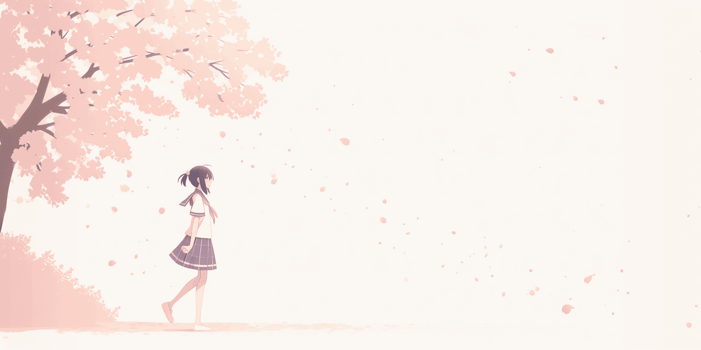 Anime Girl Walking Under Cherry Blossoms