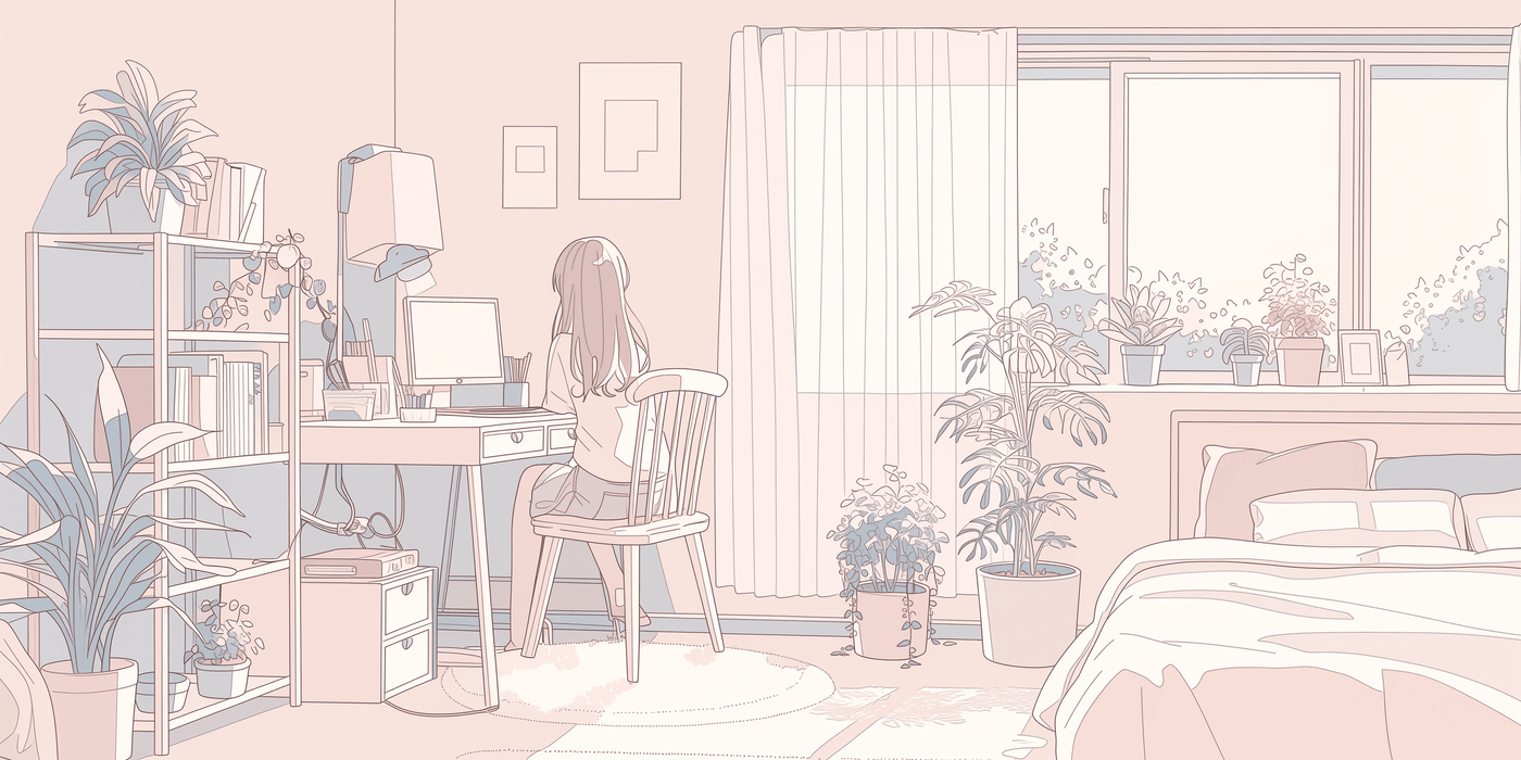 Anime Girl in Bedroom Study Scene
