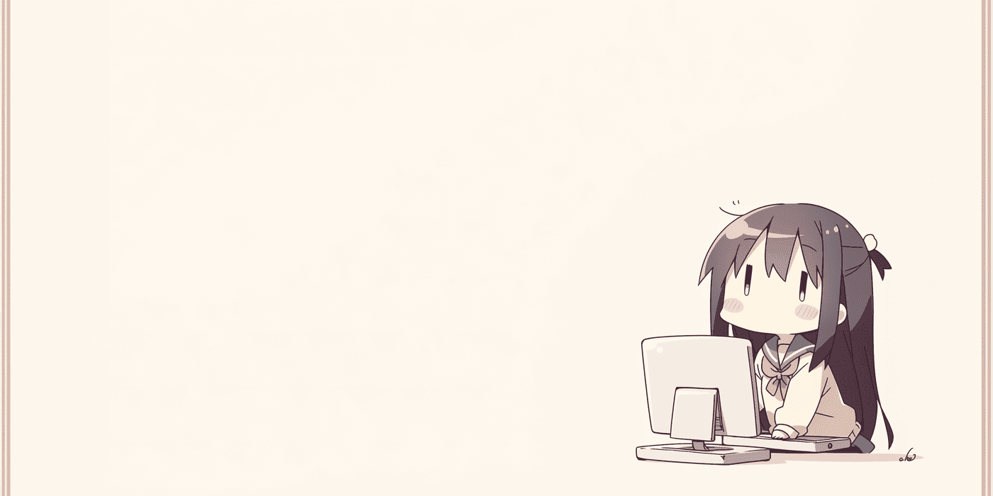 Anime Girl Working on Computer Kawaii Style