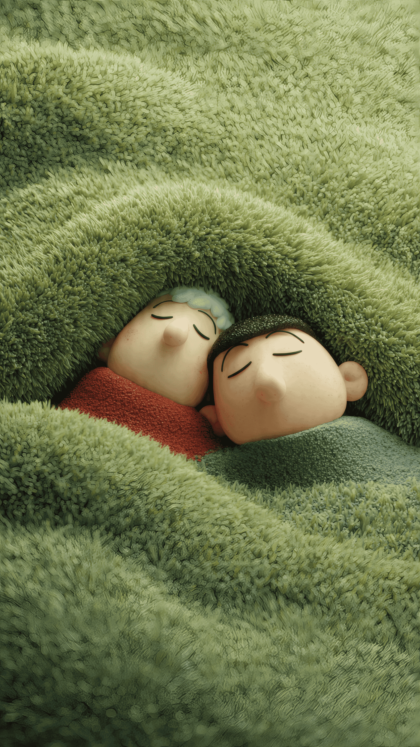 Two Figures Sleeping Under Green Blanket