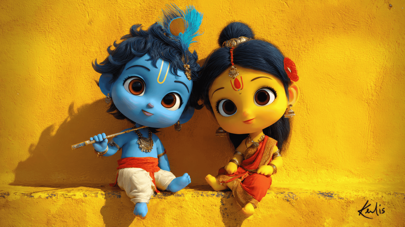 Krishna and Radha Cartoon Illustration