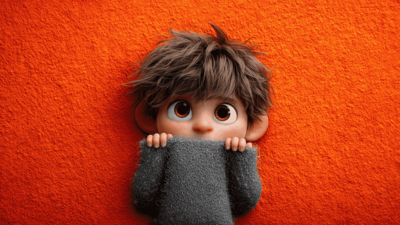 Cartoon Boy with Brown Hair and Big Eyes