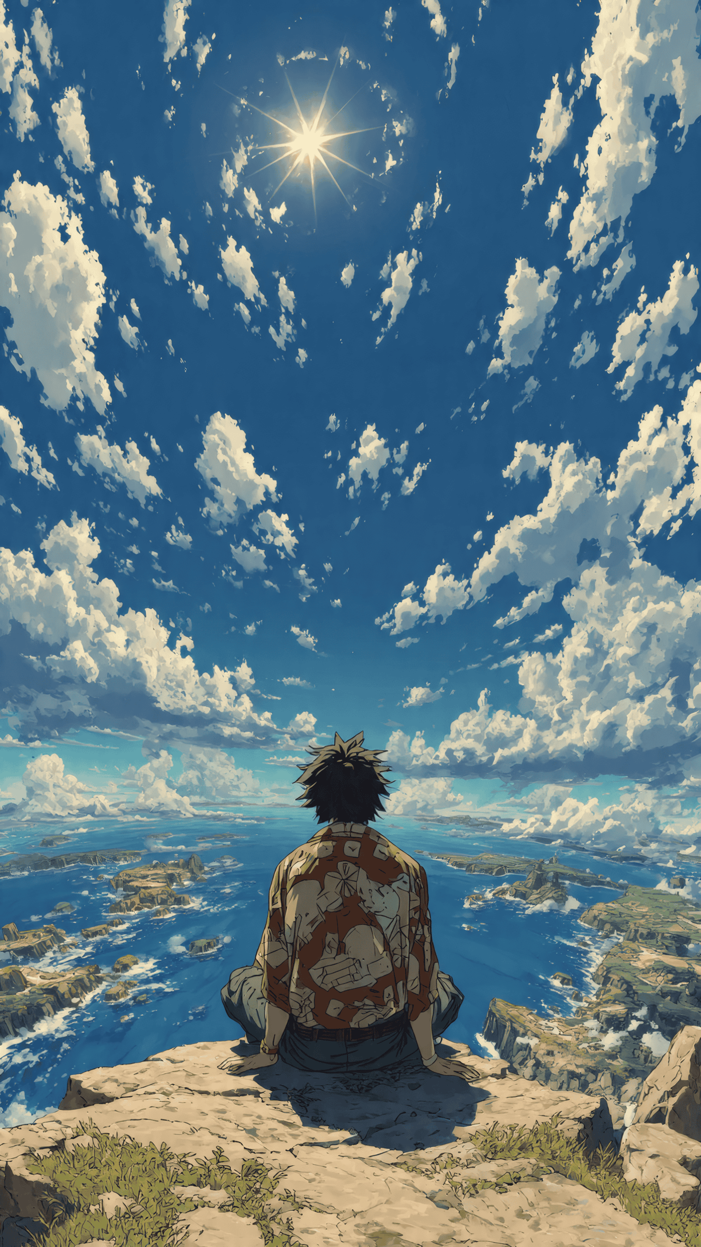 Anime Man Contemplates Island View
