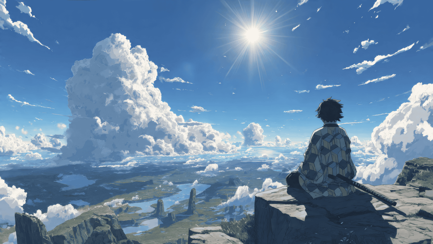 Anime Character Overlooking Stunning Landscape