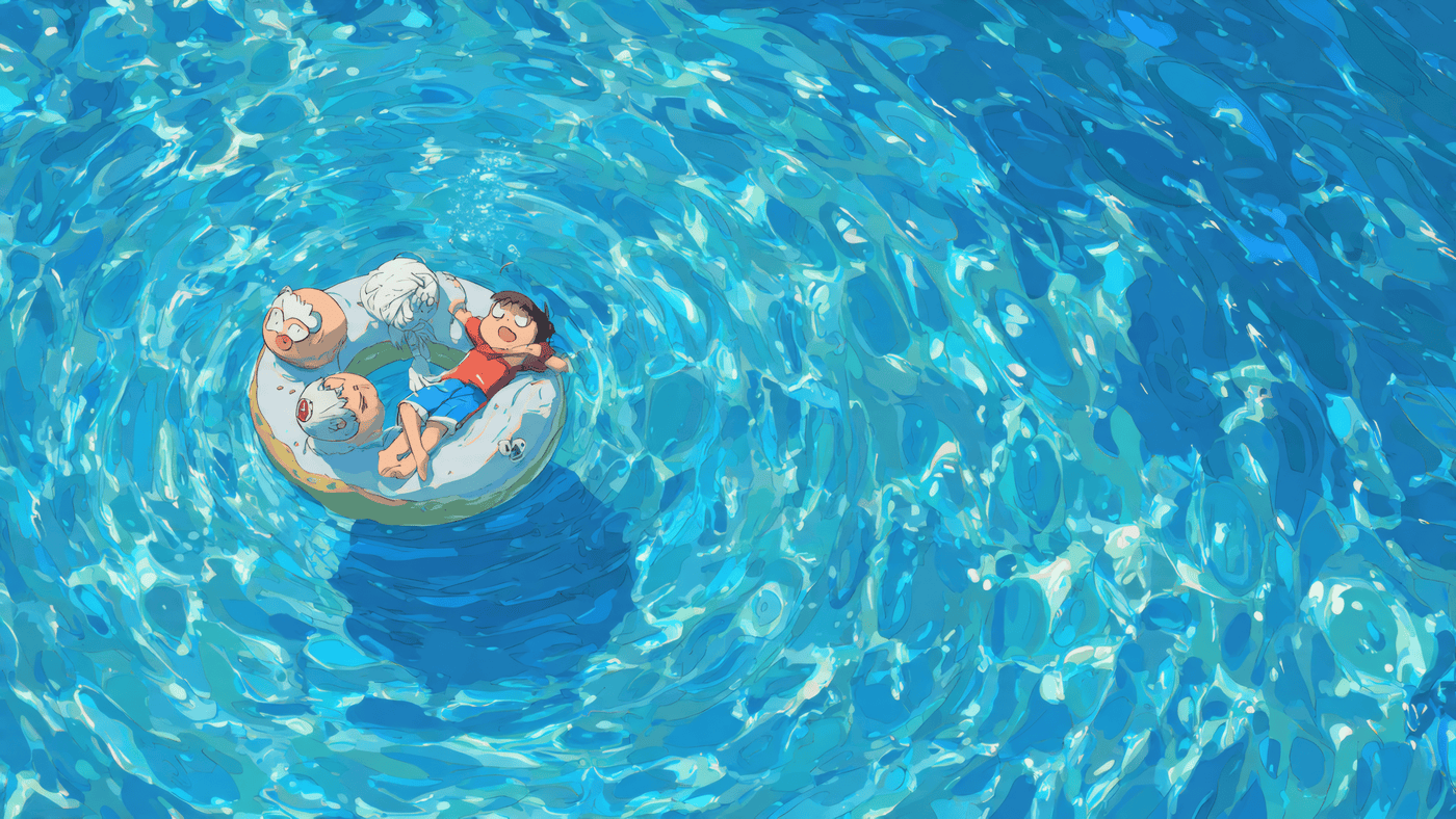 Boy Relaxing on a Pool Float