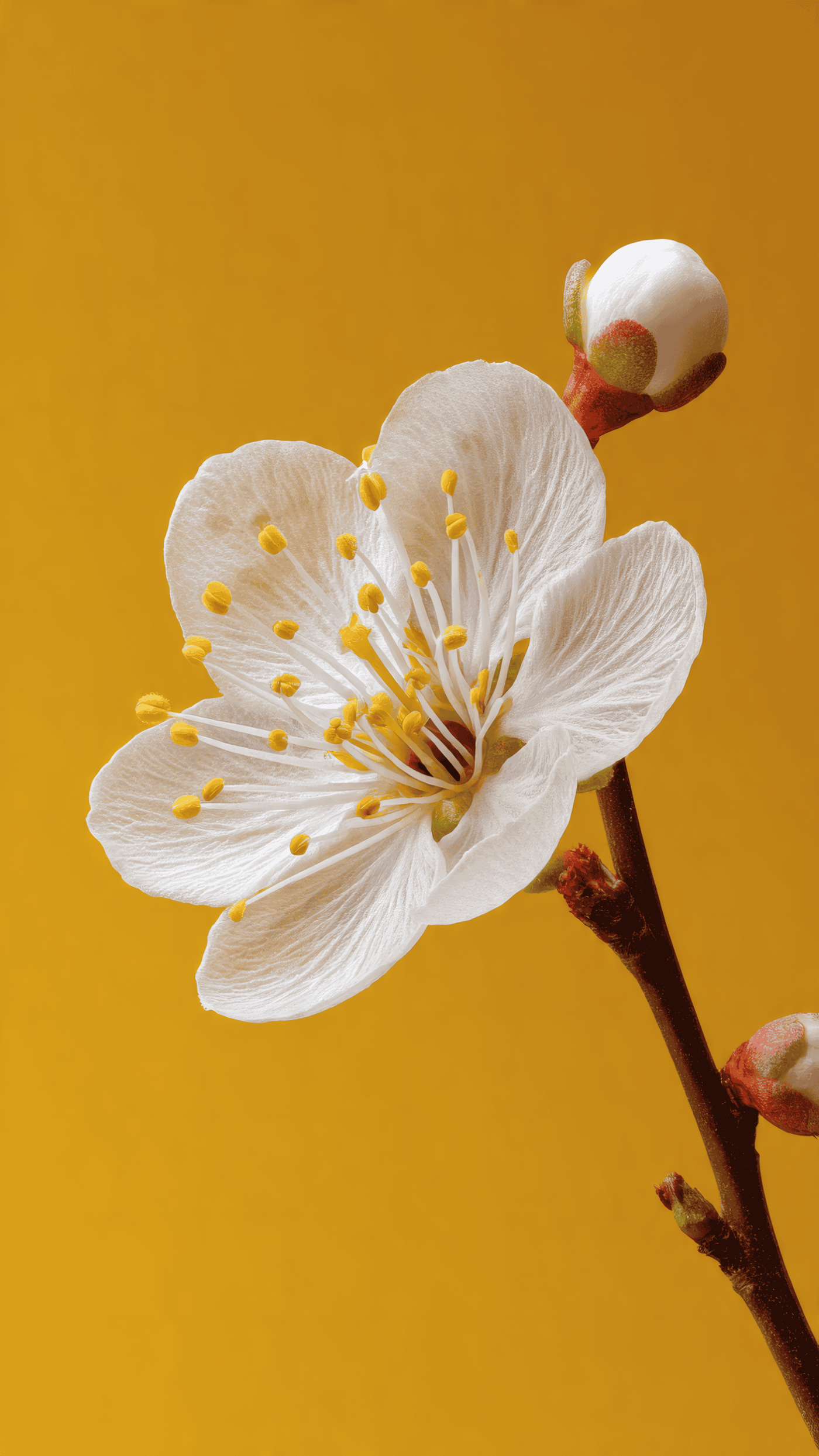 White Blossom Flower on Yellow Background