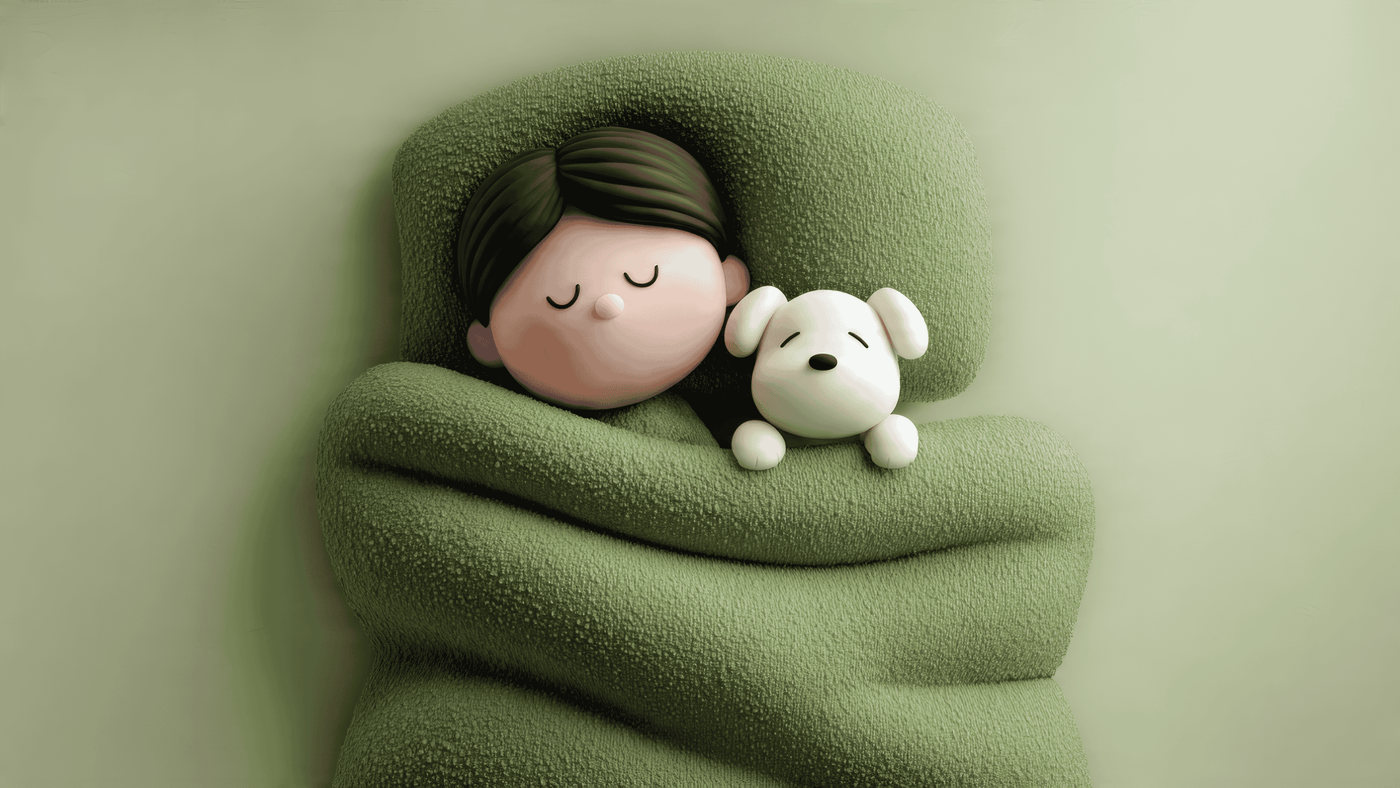 Sleeping Cartoon Boy with Toy Dog