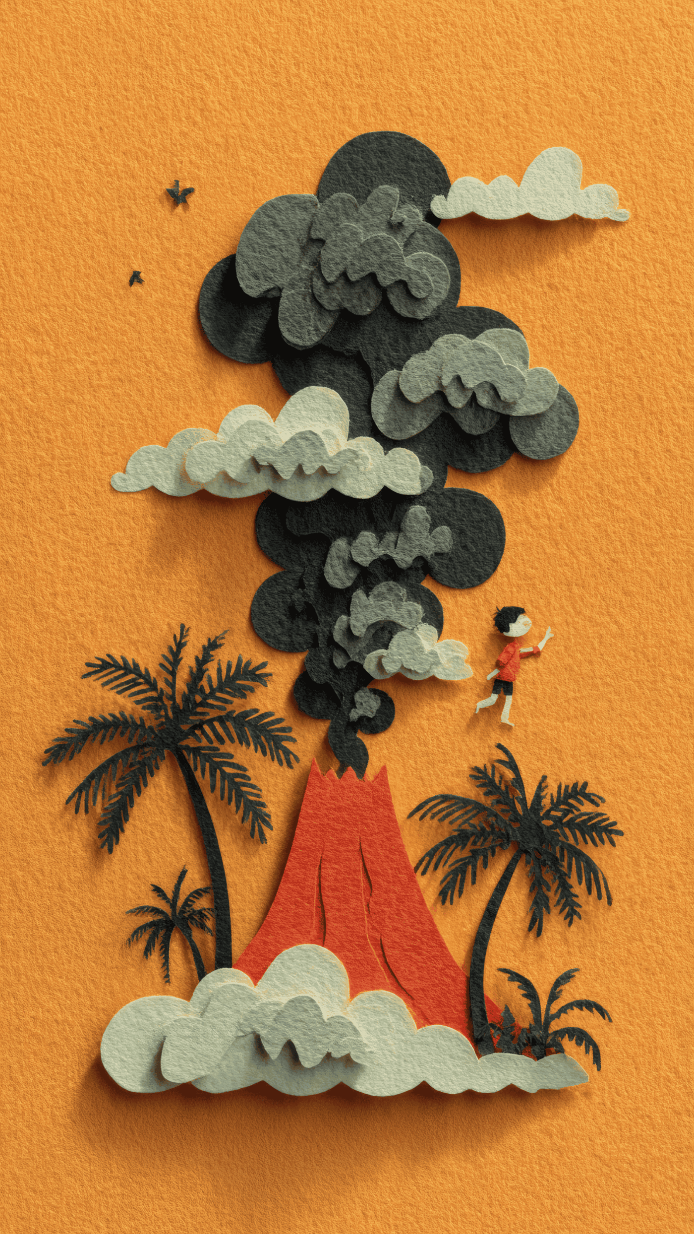 Volcano Eruption Paper Art Scene