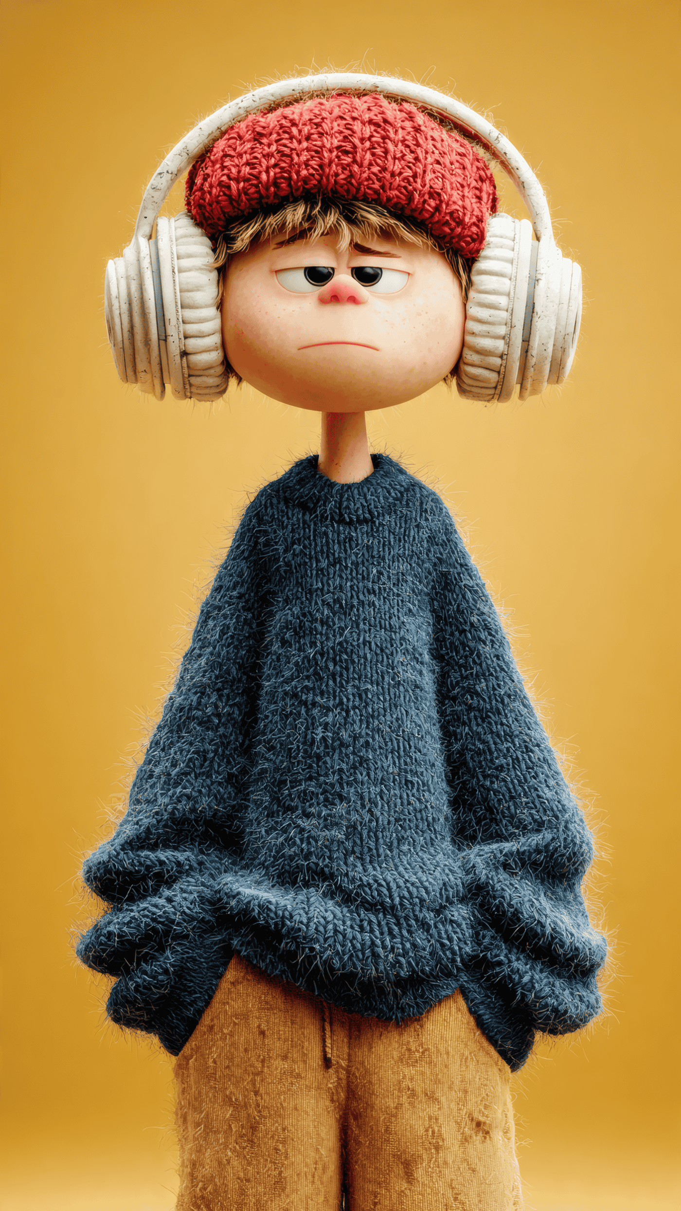 Cartoon Character with Red Hat and Headphones