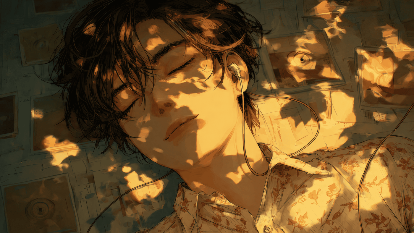 Illustration of Young Person Sleeping with Headphones