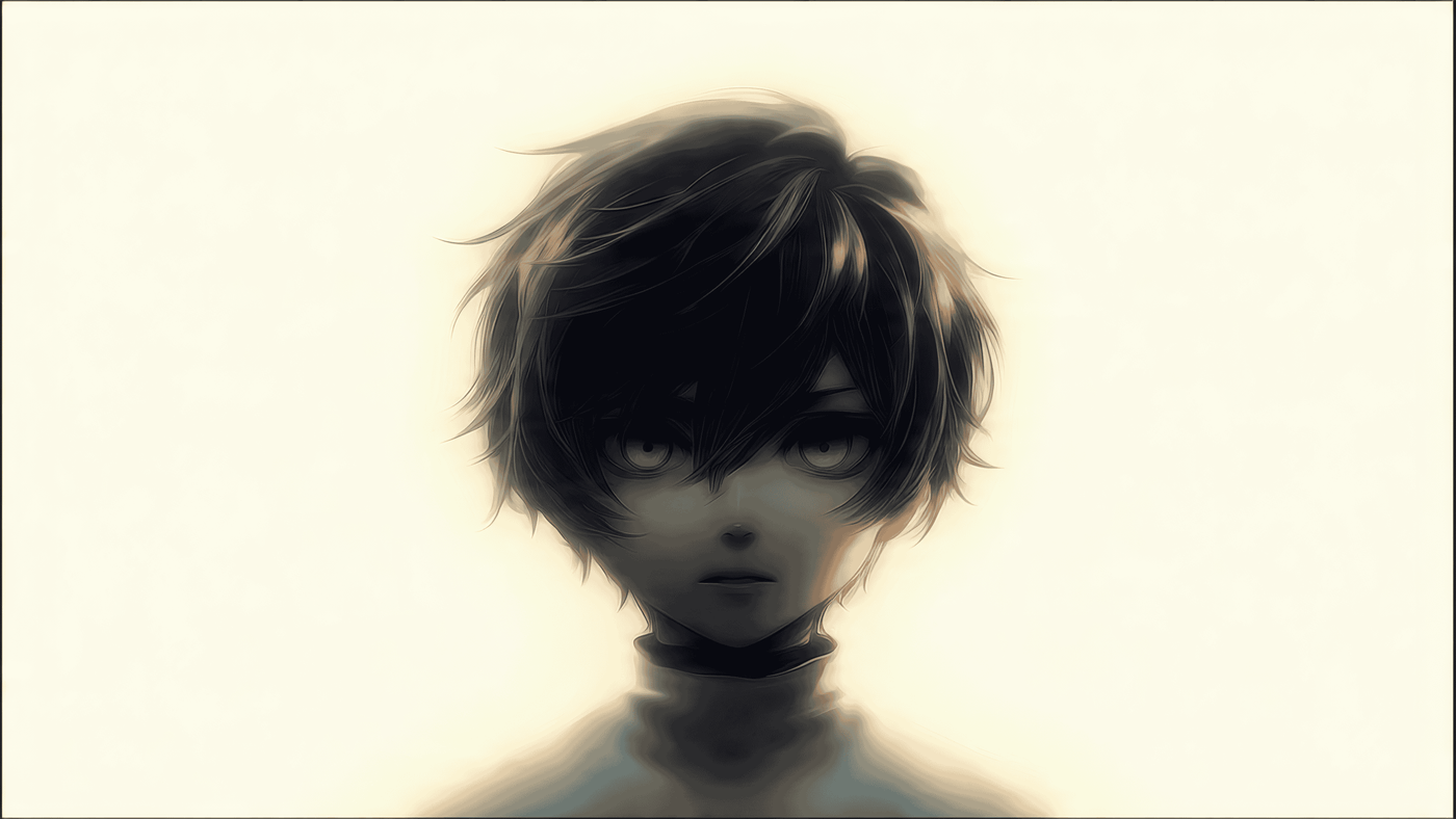 Anime Boy with Dark Hair Close Up