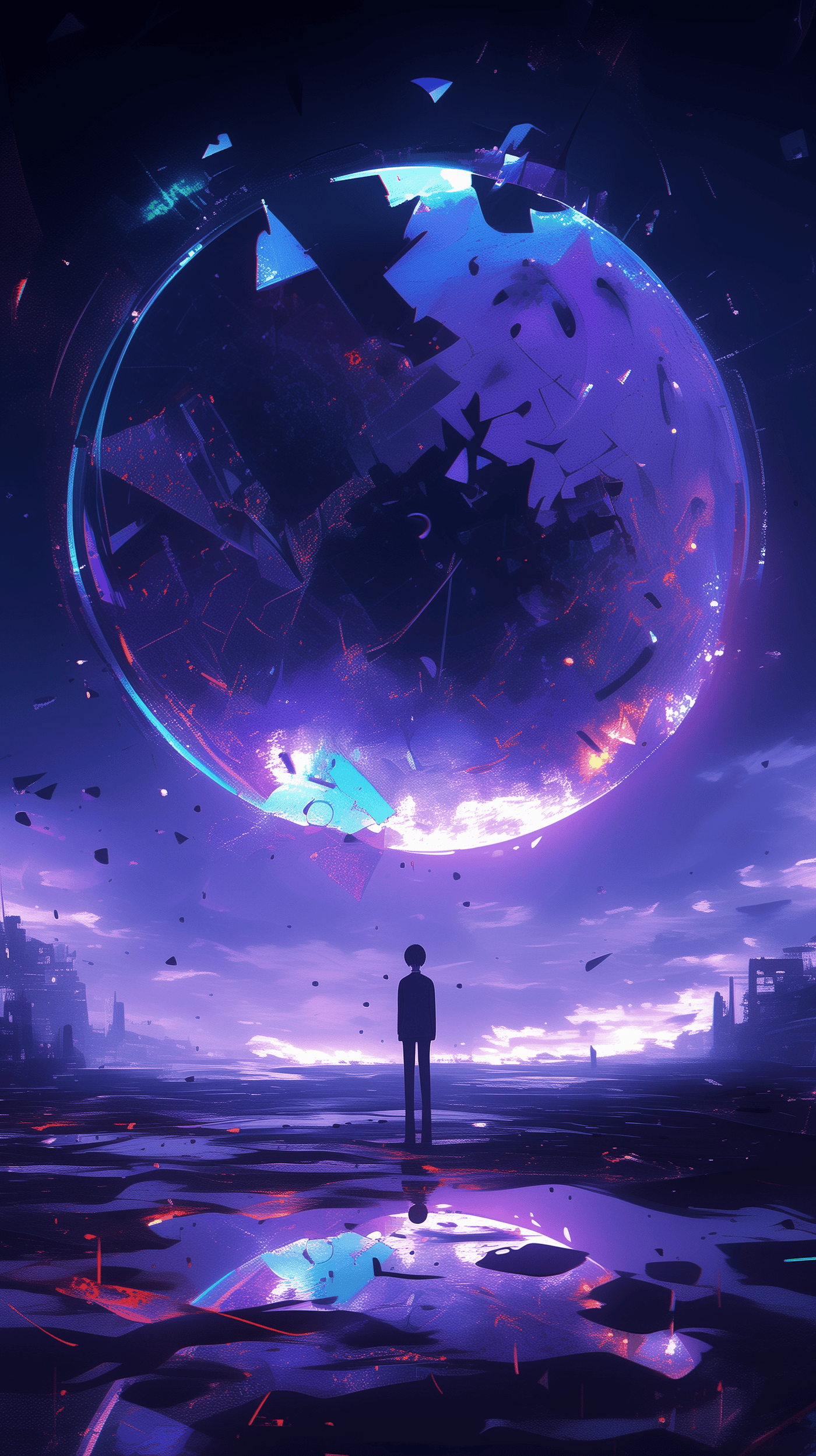 Shattered Orb and Figure in Digital Art