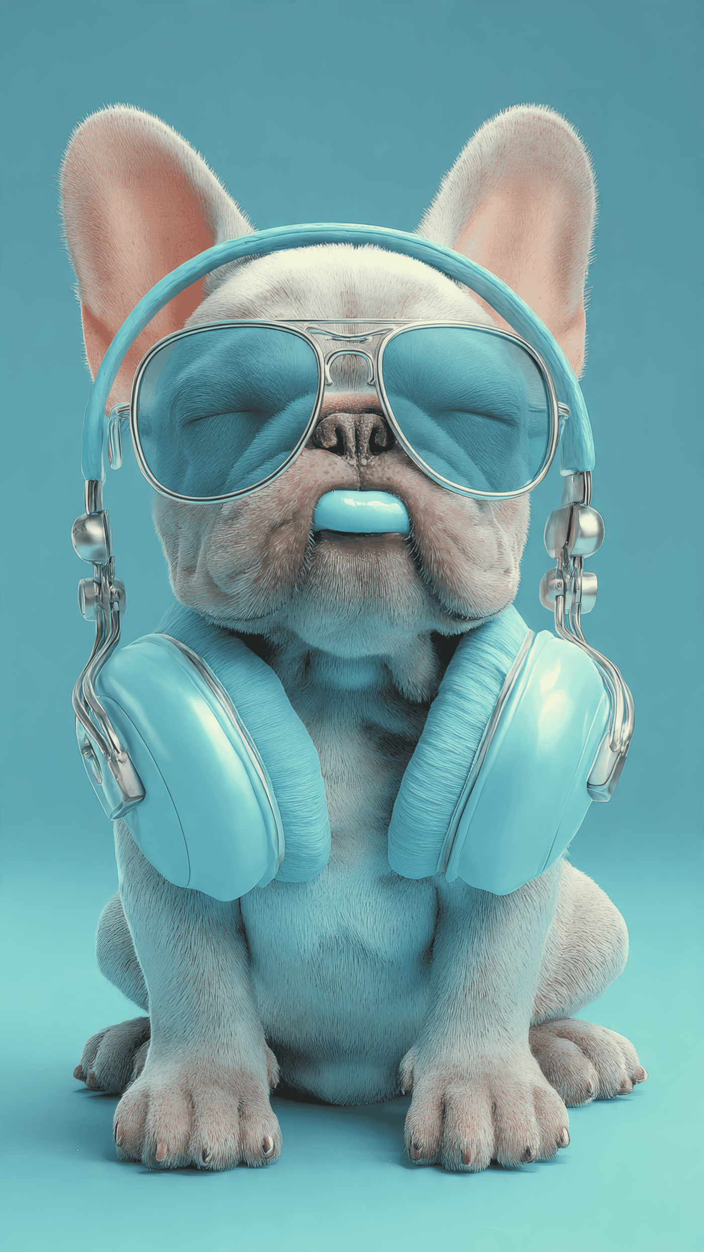 Cool French Bulldog with Headphones and Glasses