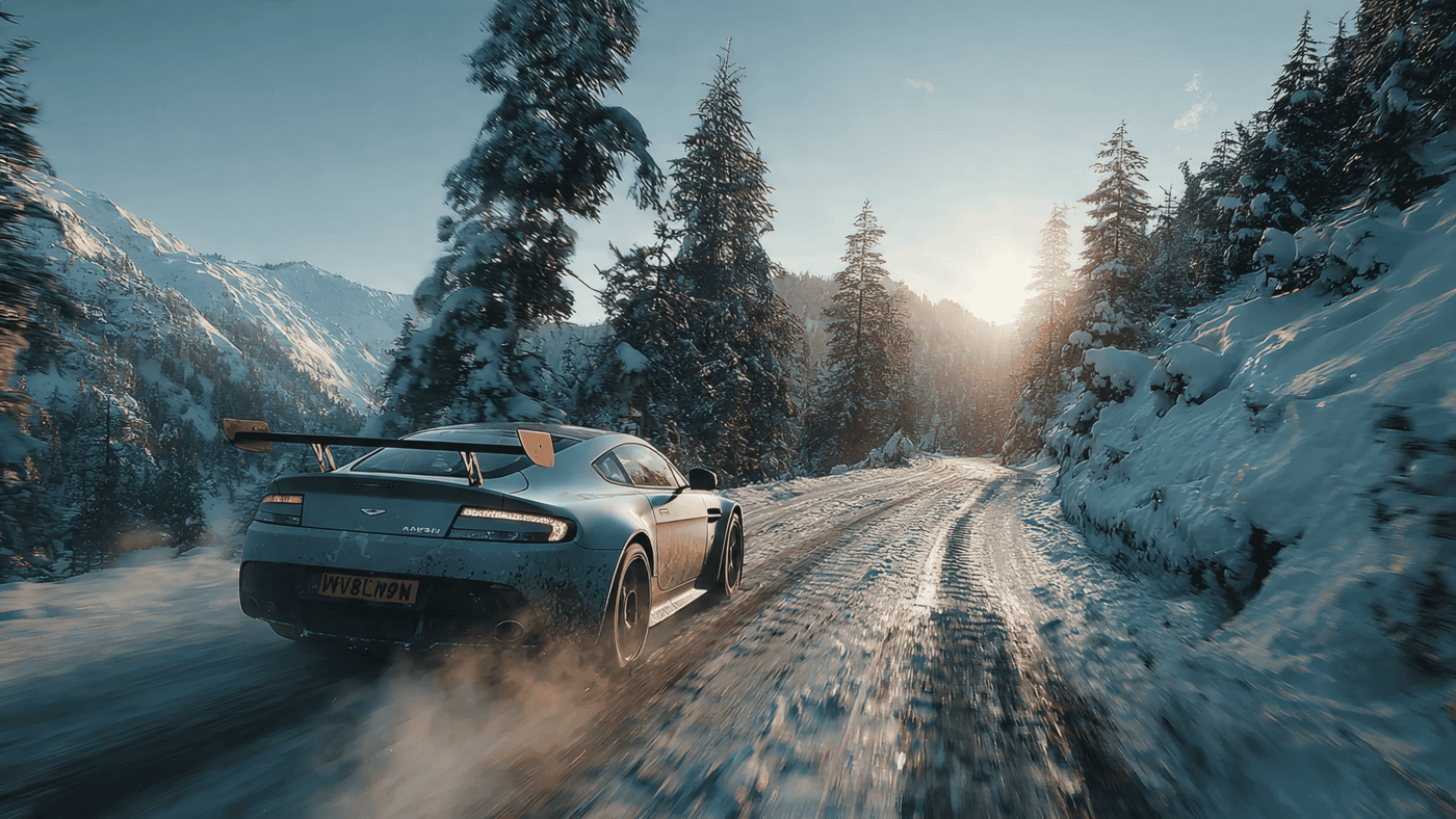 Aston Martin in Winter Landscape