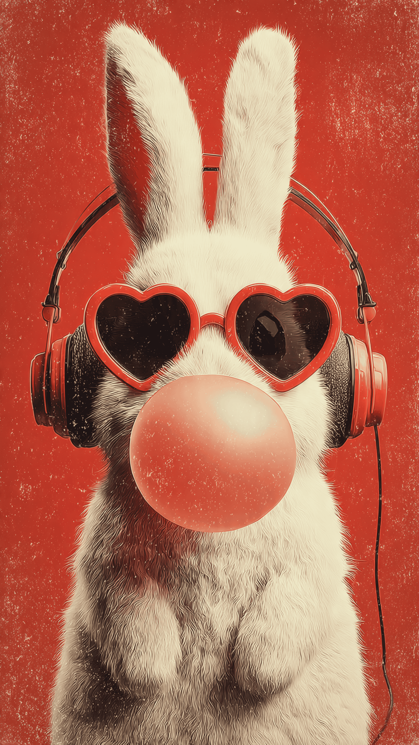 Cool Bunny with Headphones and Bubblegum