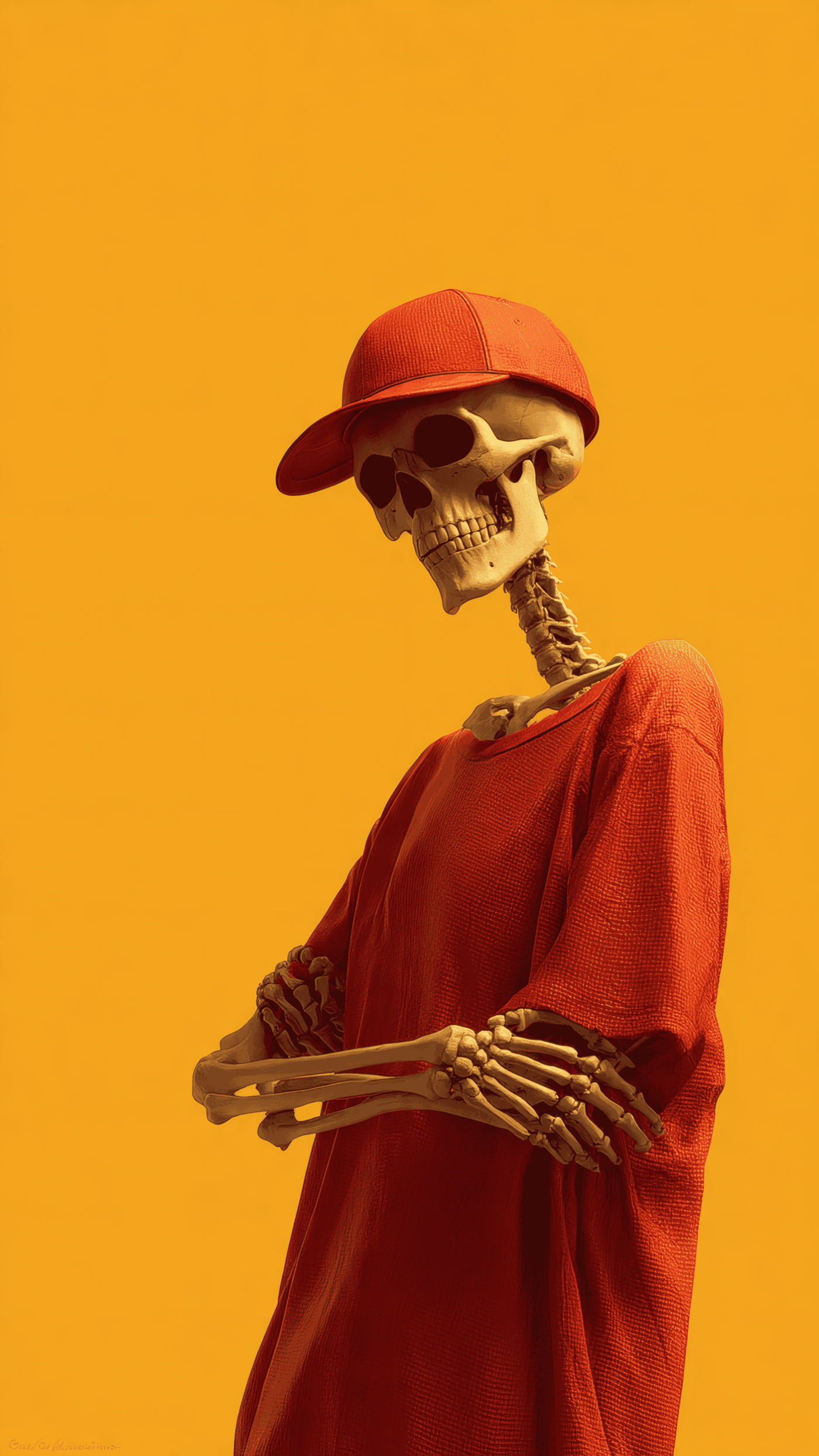 Cool Skeleton with Red Hat and Shirt