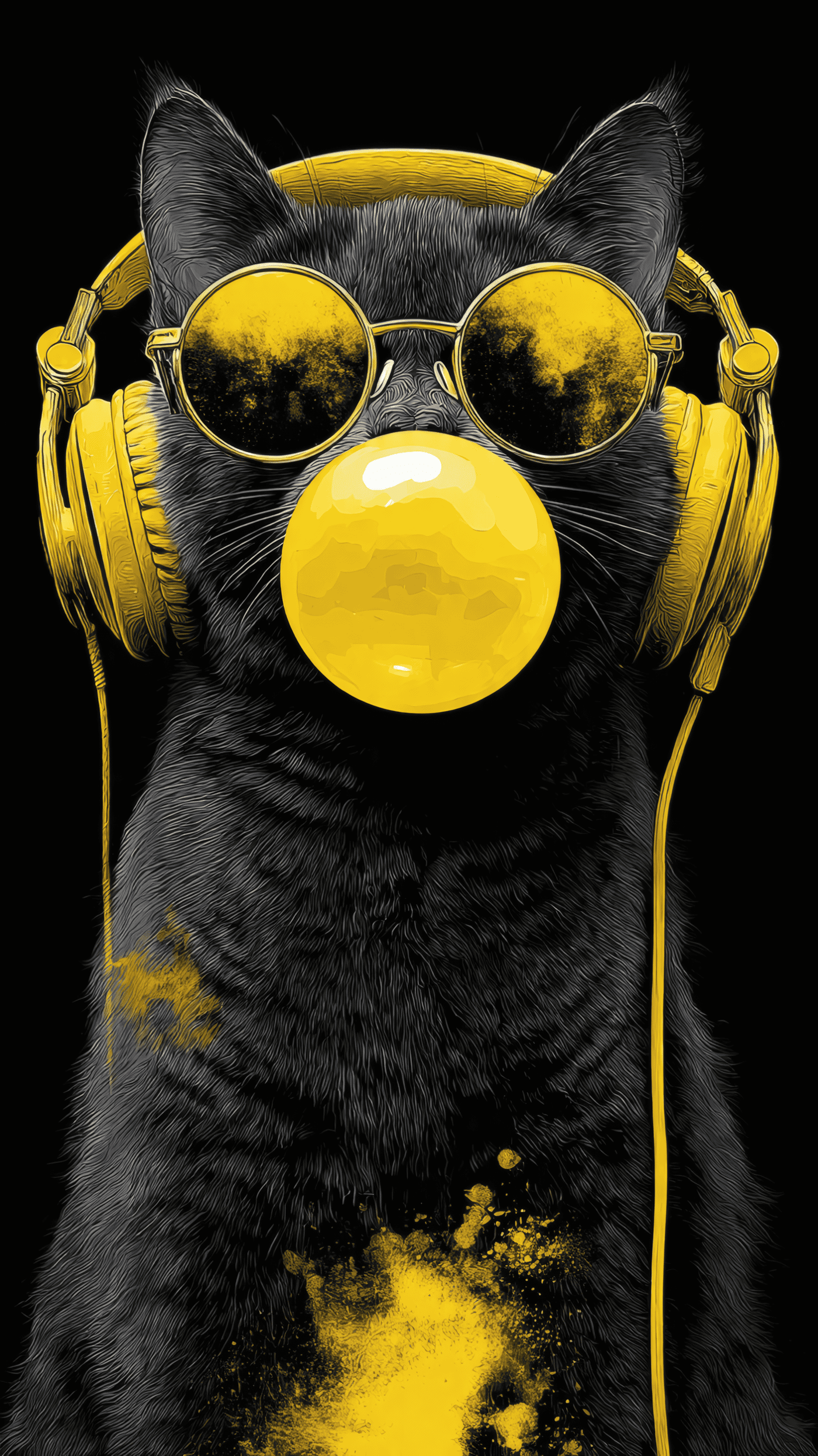 Cool Cat with Headphones and Bubblegum Art