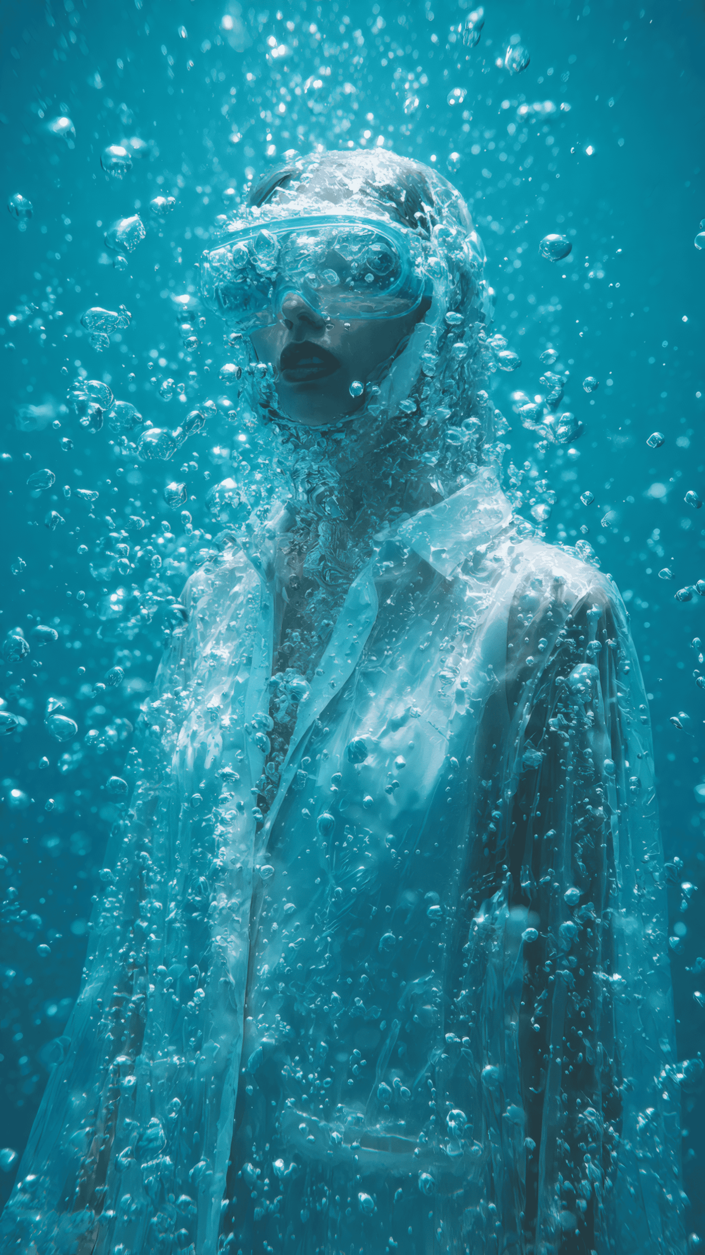 Underwater Woman with Bubbles and Mask