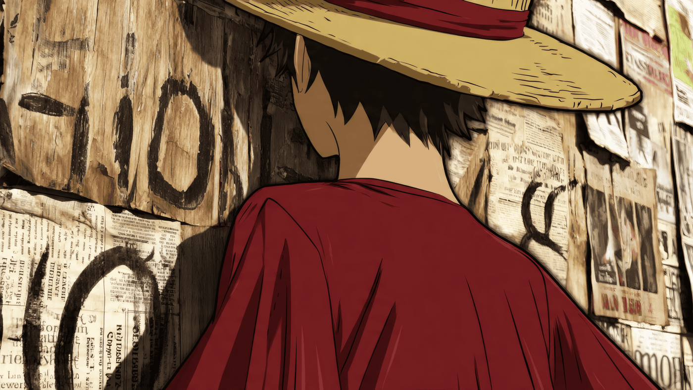 A Vertical Anime Illustration from Behind of 1