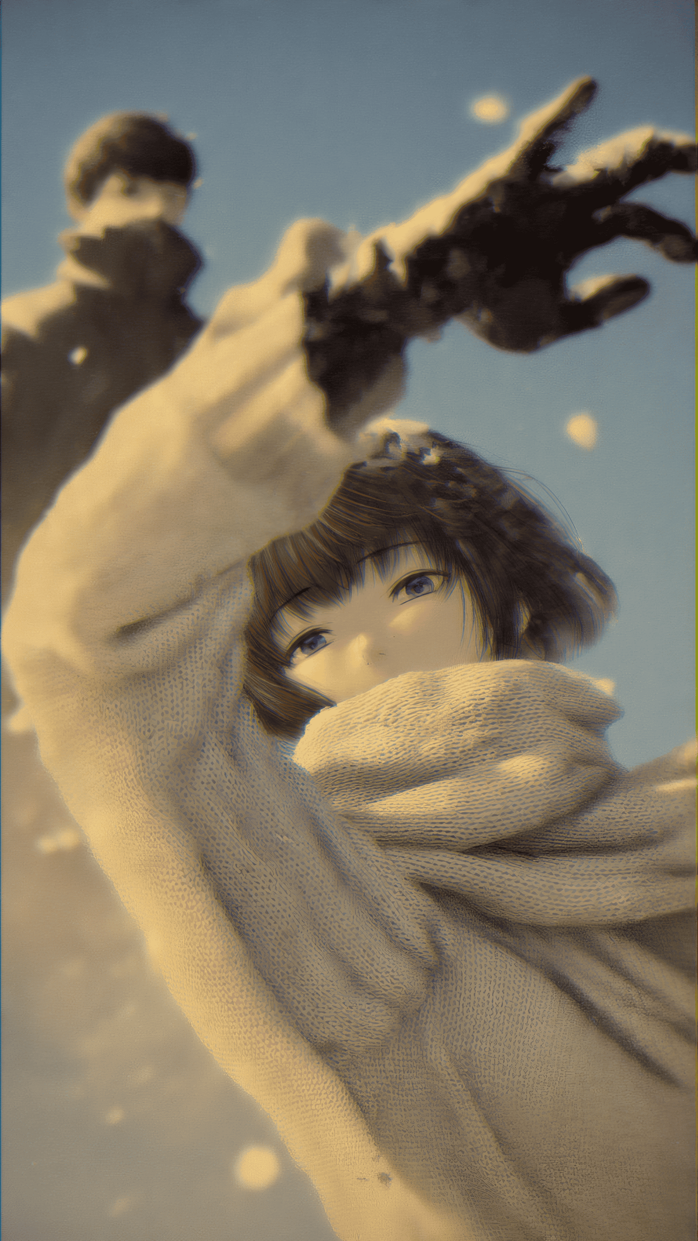 A Vertical Anime Illustration in a Soft 3