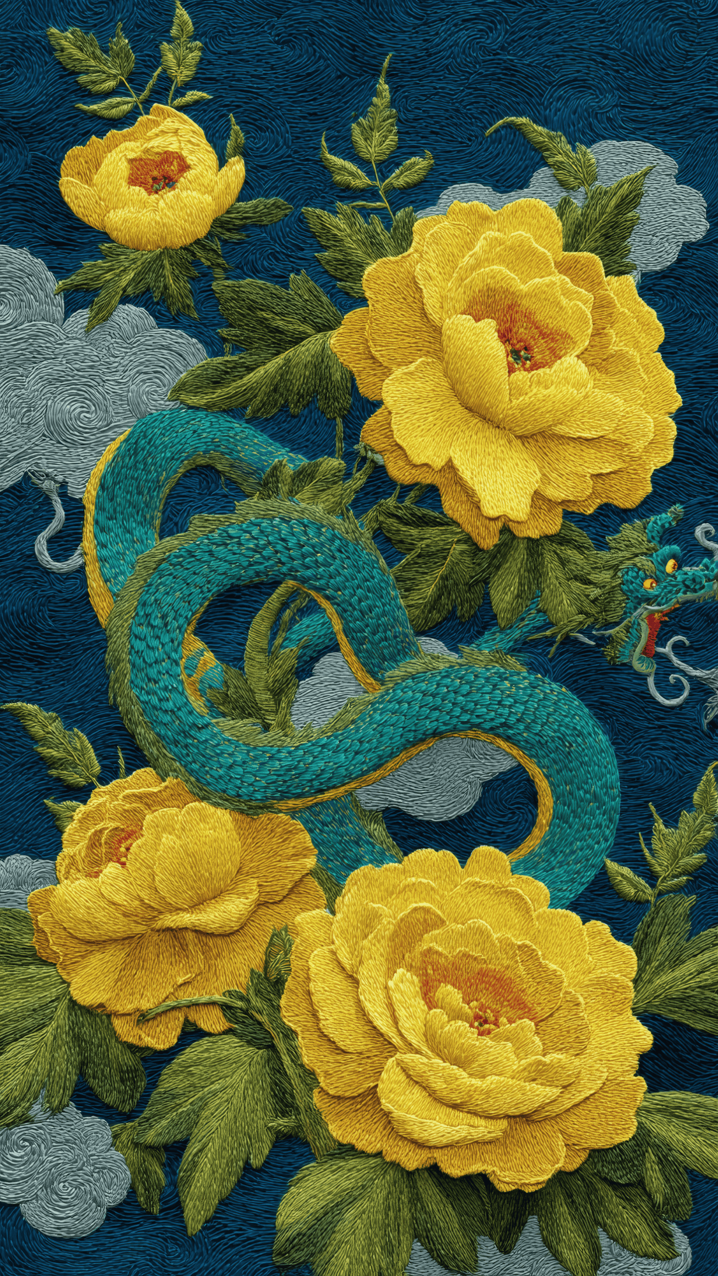 A Vertical Illustration in a Richly Textured 1