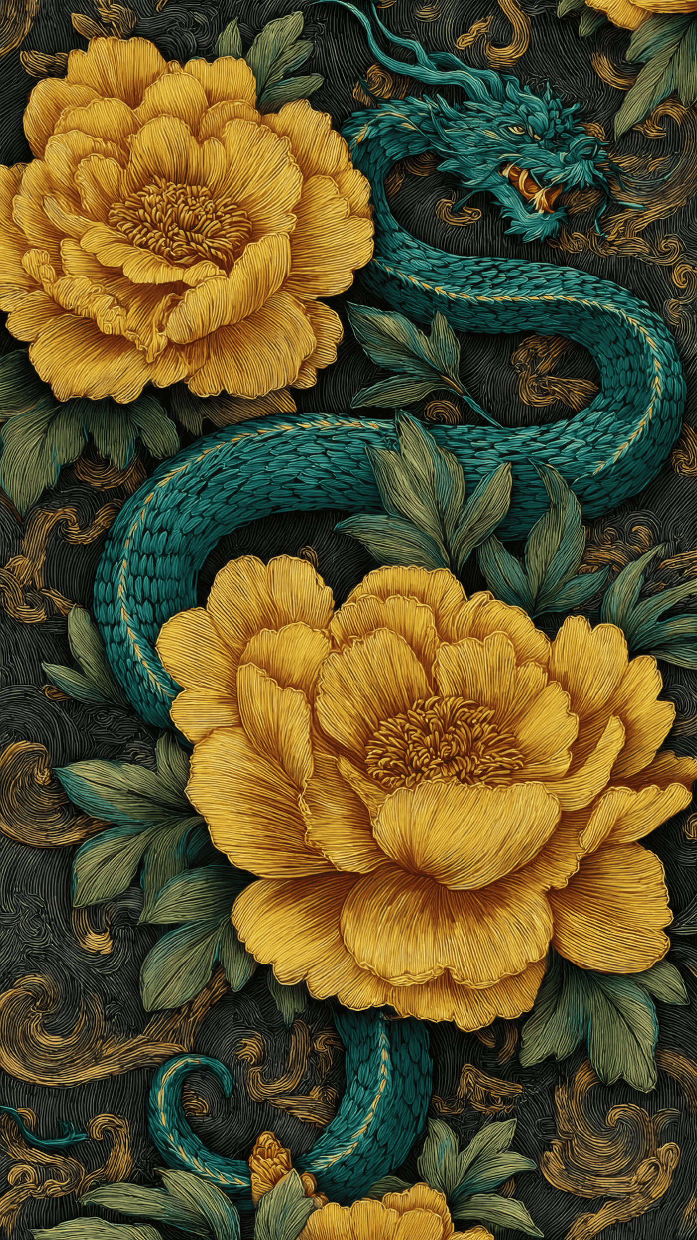 Flowers and Dragon Art
