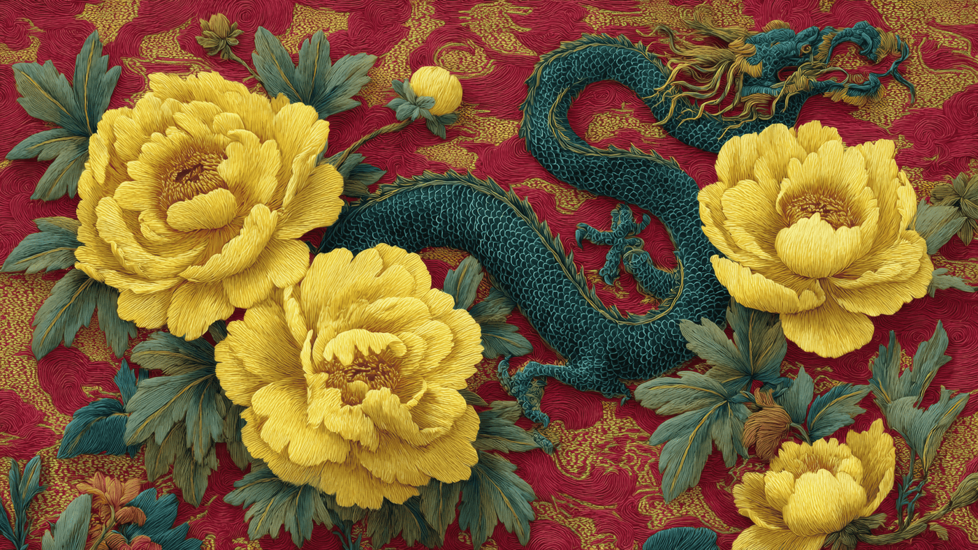 Chinese Dragon and Peony Art