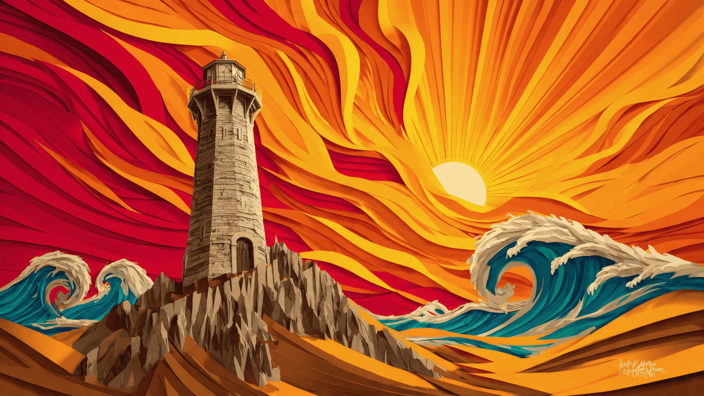 Lighthouse at Sea with Waves and Sky