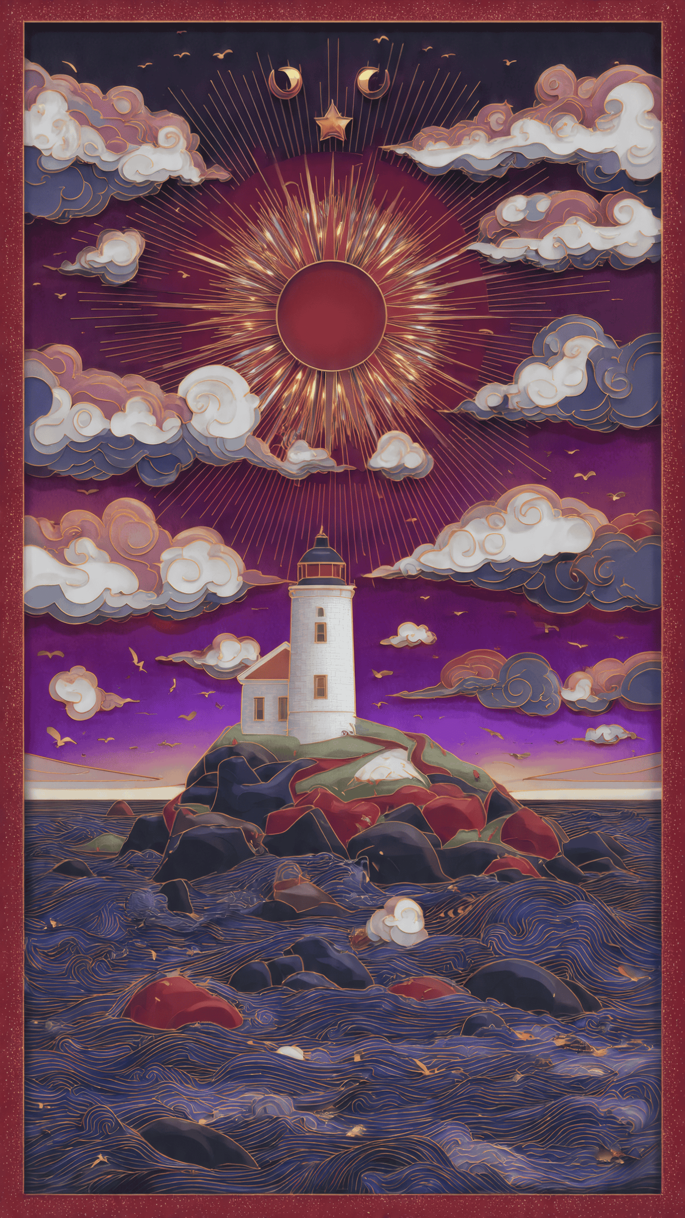 Lighthouse and Sun Stylized Illustration