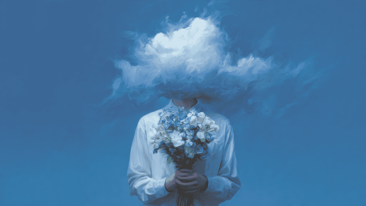 Cloud Head with Flowers Art