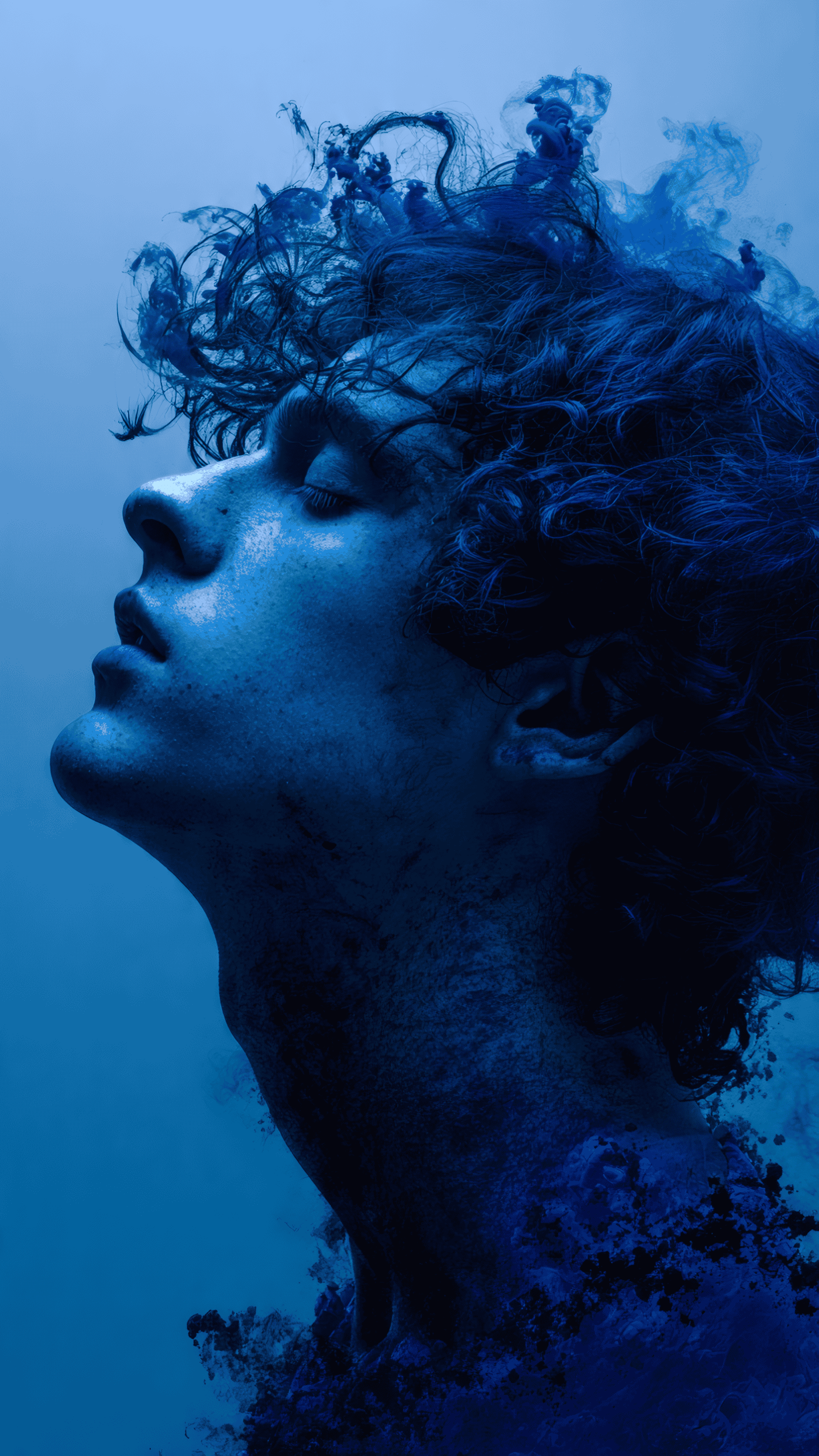 Monochromatic Blue Portrait of a Man