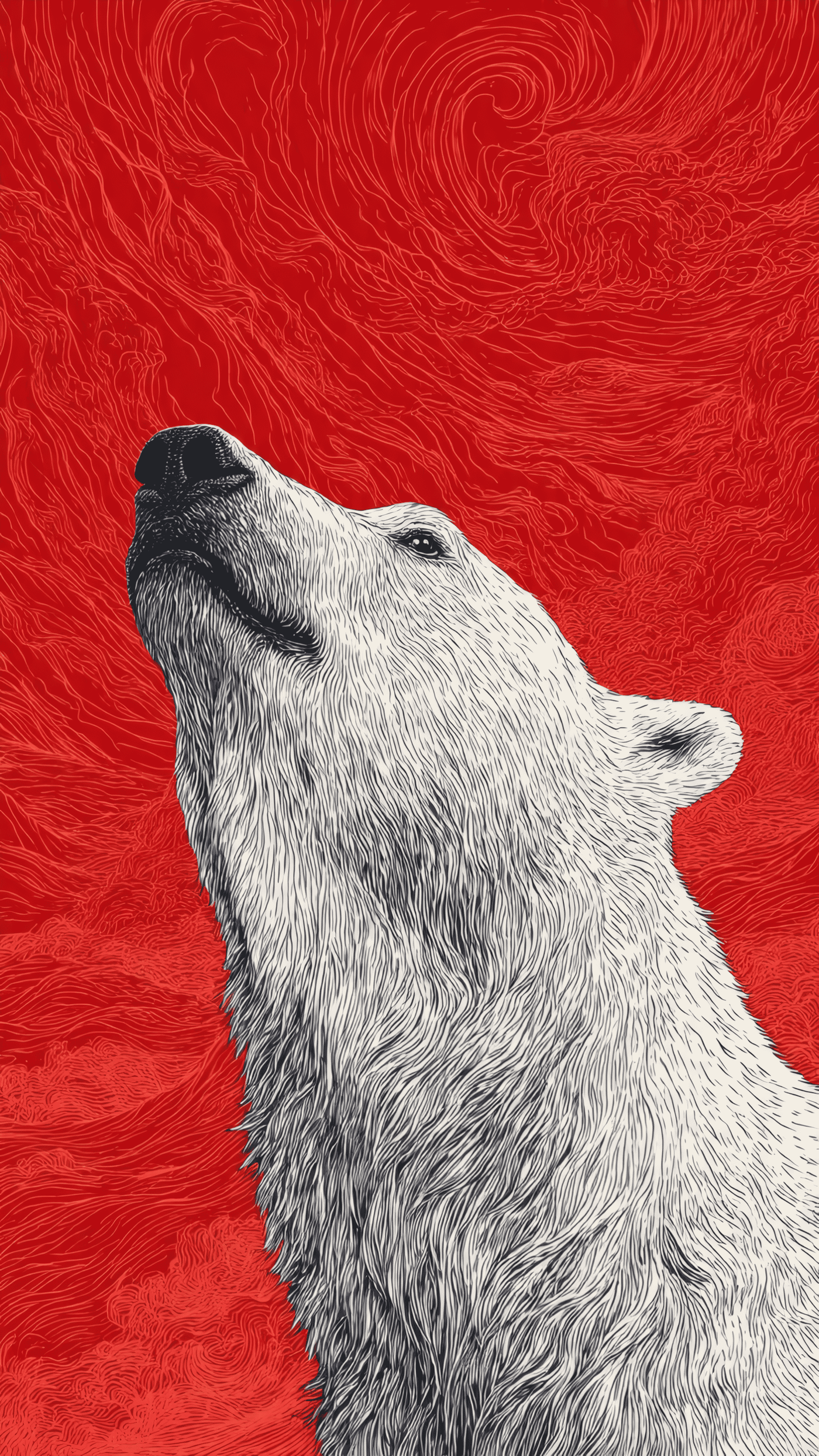Polar Bear Art Red Background Illustration