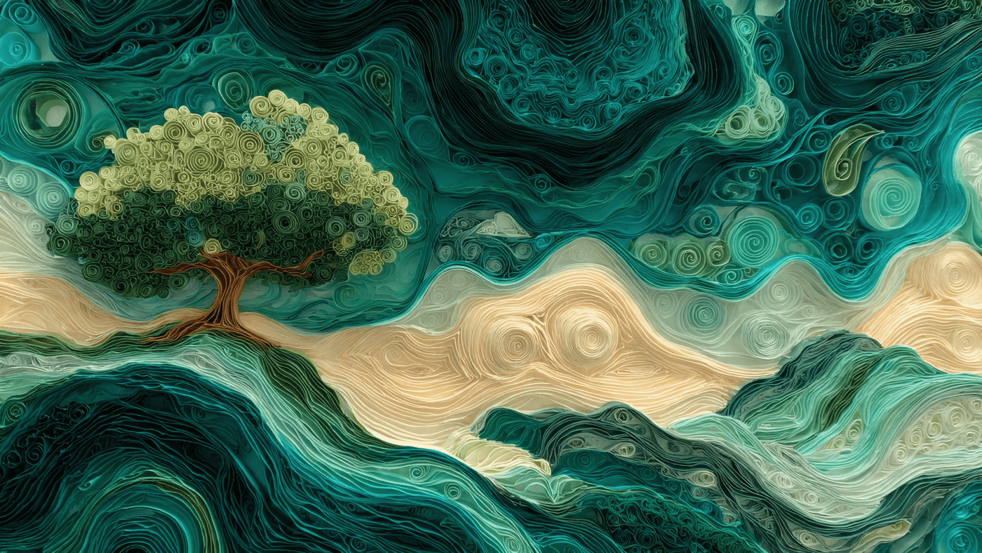 Abstract Swirling Tree Landscape Art