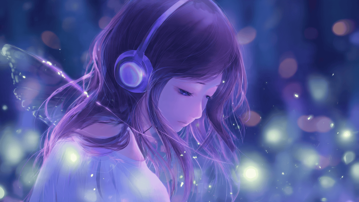 Anime Girl Portrait with Headphones