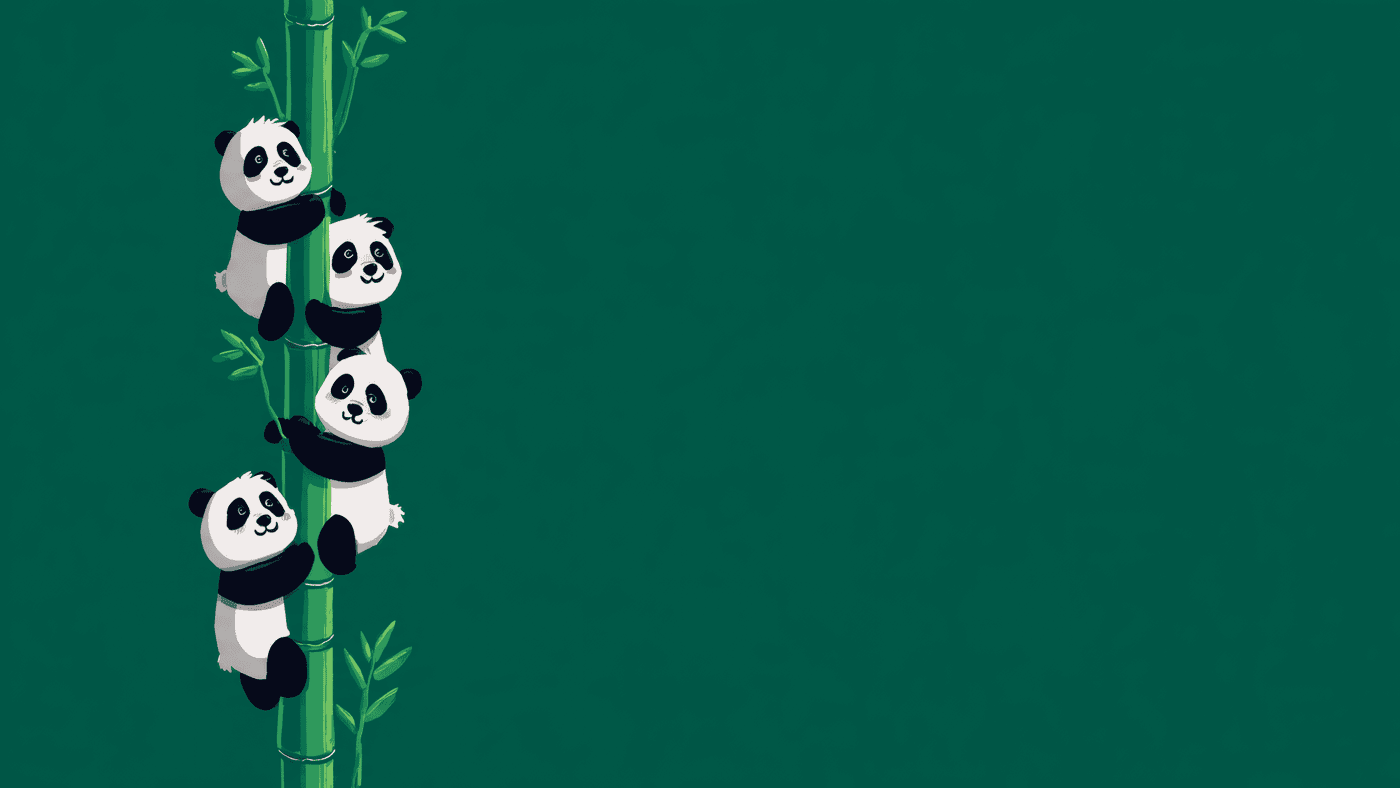 Cute Pandas on Bamboo Trees Cartoon