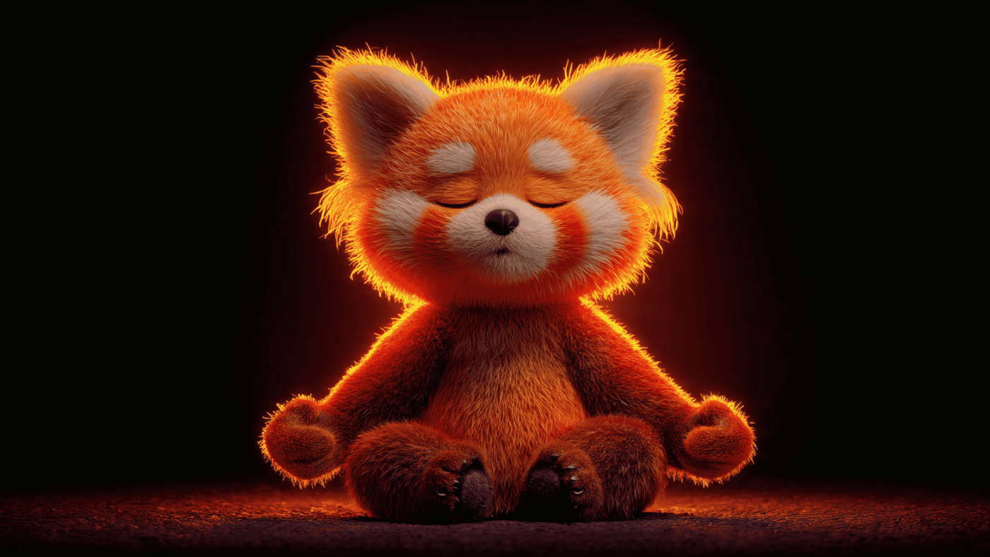 Meditating Red Panda on Black Background
