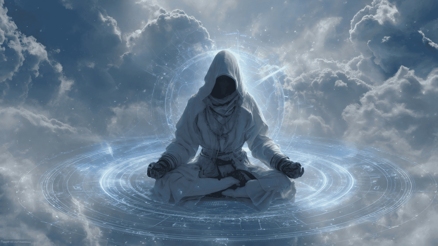 Meditating Figure in Clouds