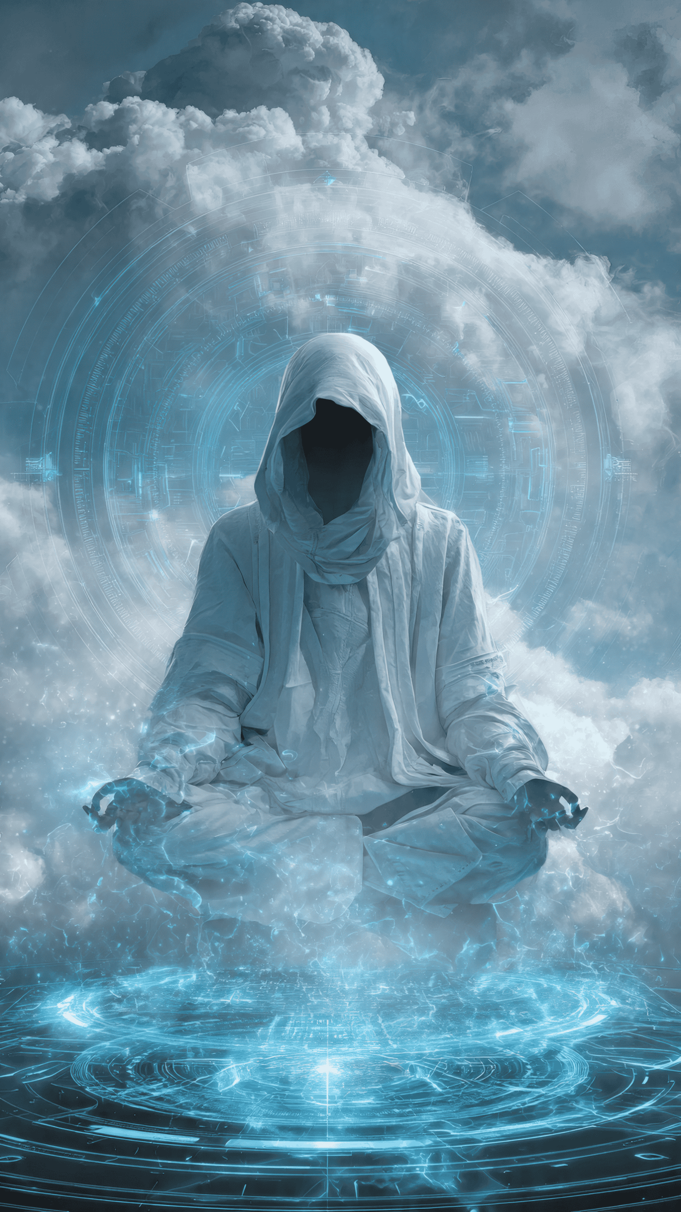 Meditating Figure in Robe Spiritual Cloud