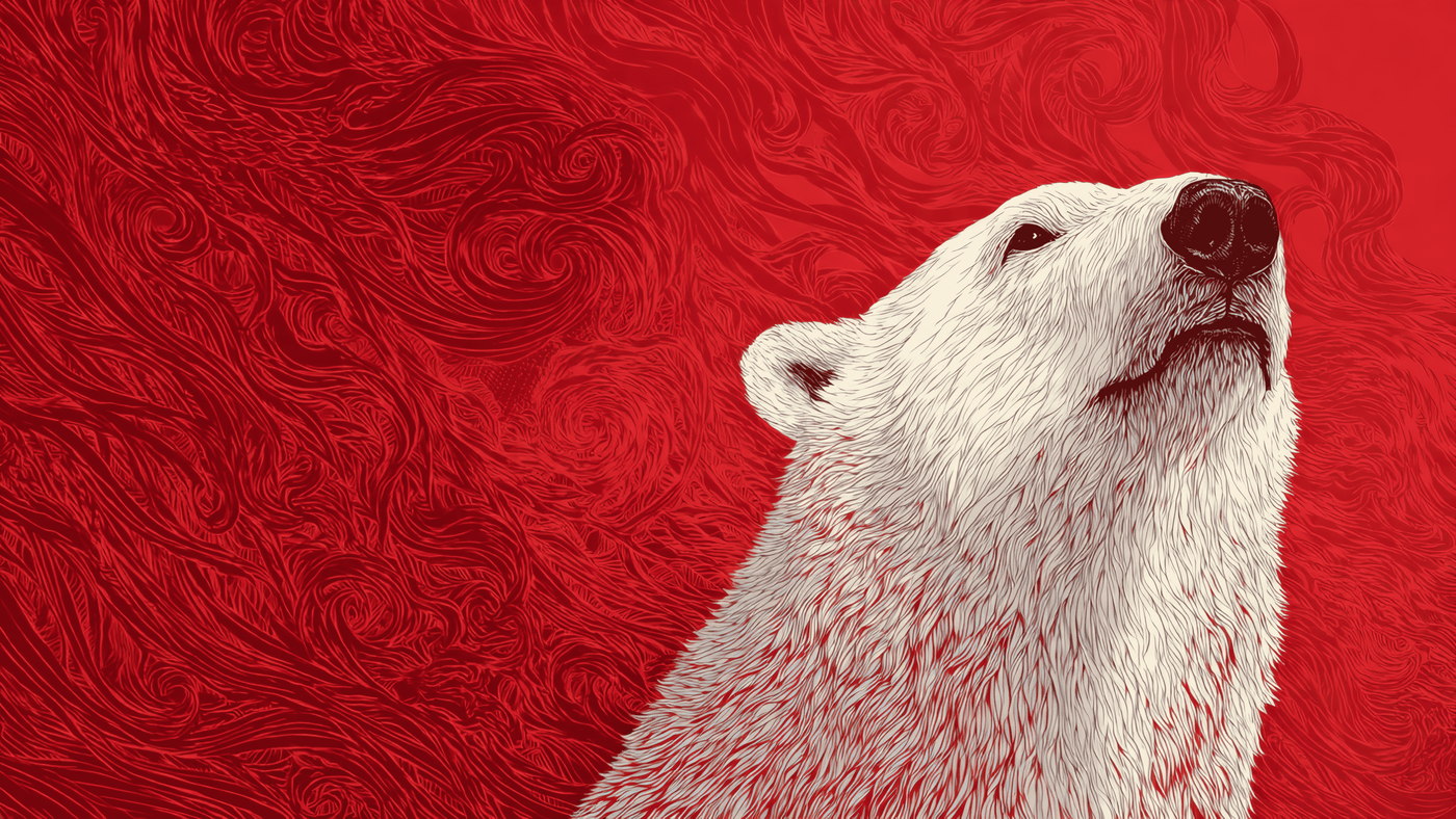 White Polar Bear on Red Background