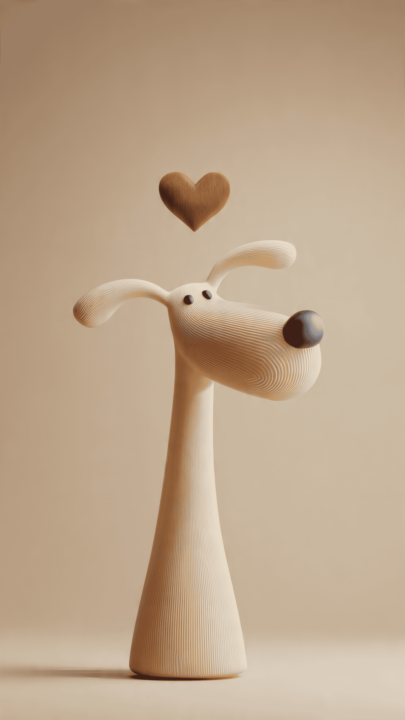 Wooden Dog Sculpture with Floating Heart