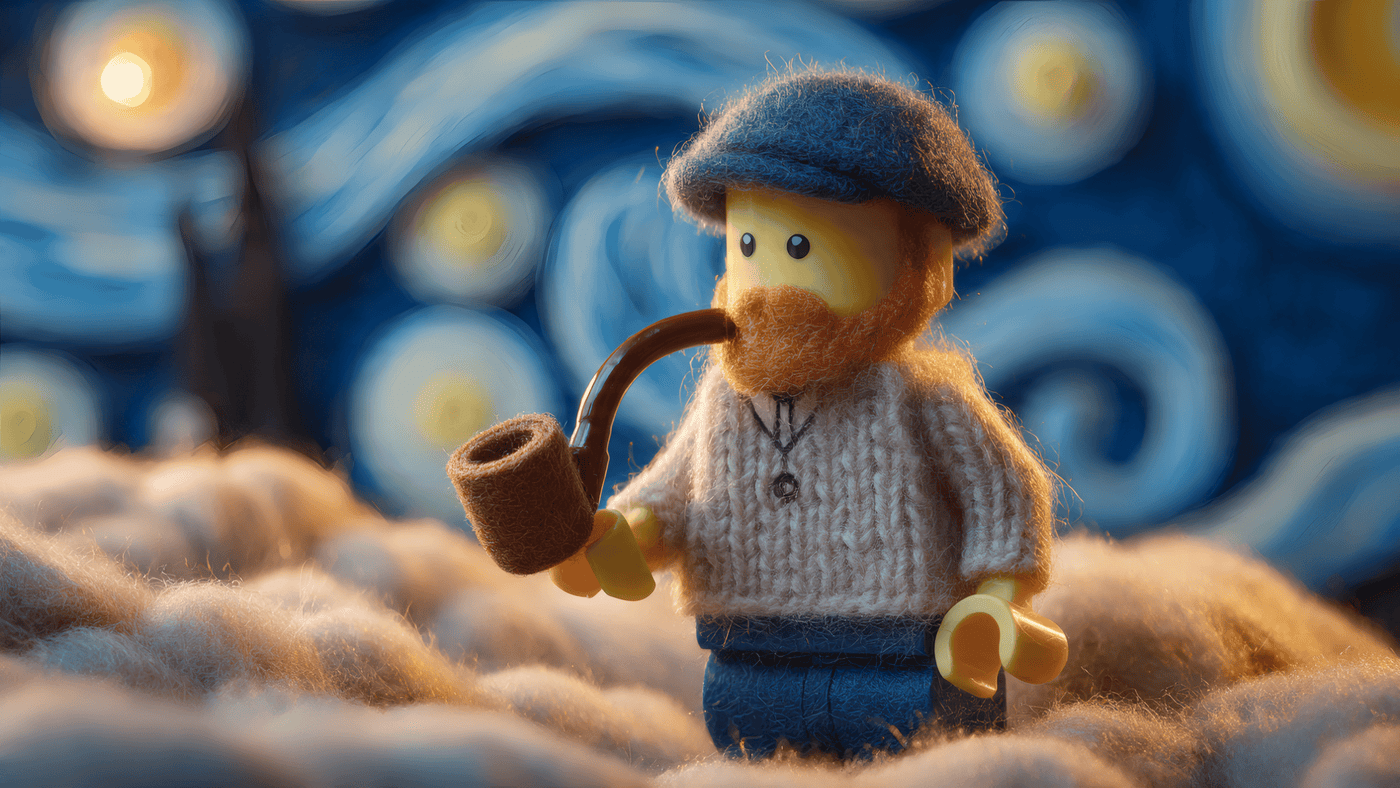 Lego Van Gogh with Starry Night Backdrop