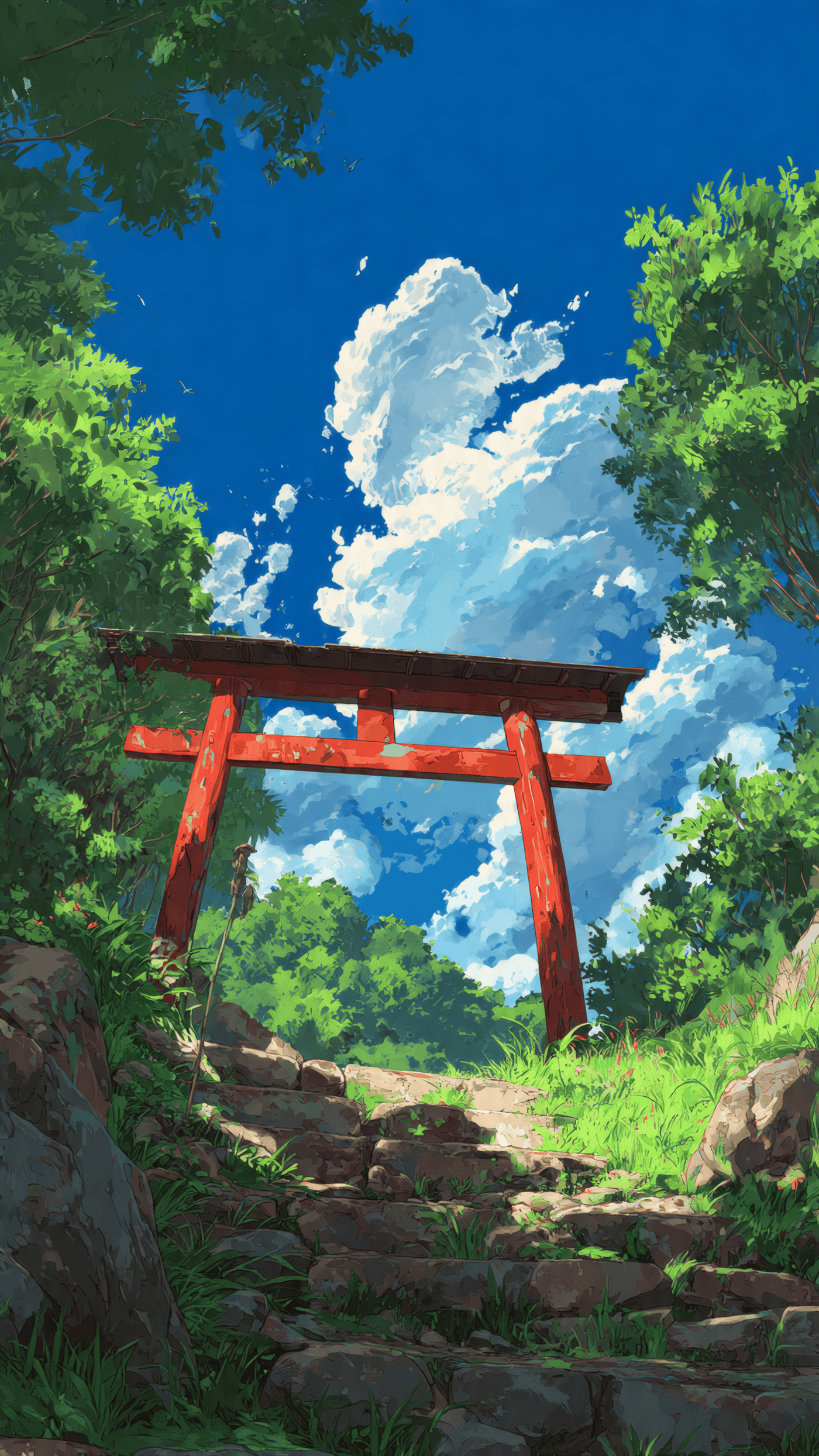 Anime Style Torii Gate and Stone Path